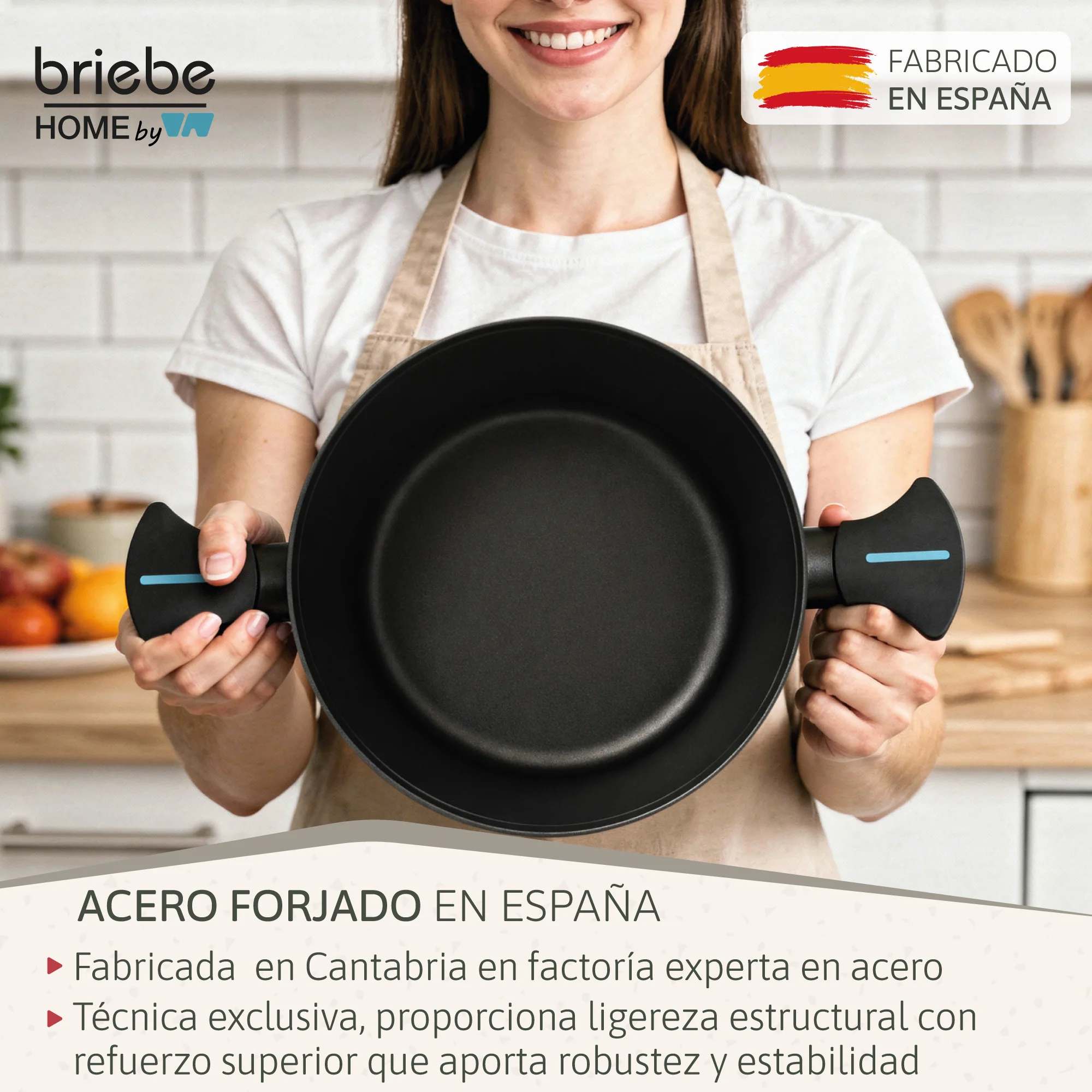 Briebe Batería Cocina Inducción Acero Forjado 9 Piezas Antiadherente Sin Pfoa, Fabricada En España, Mare, Azul - Image 3
