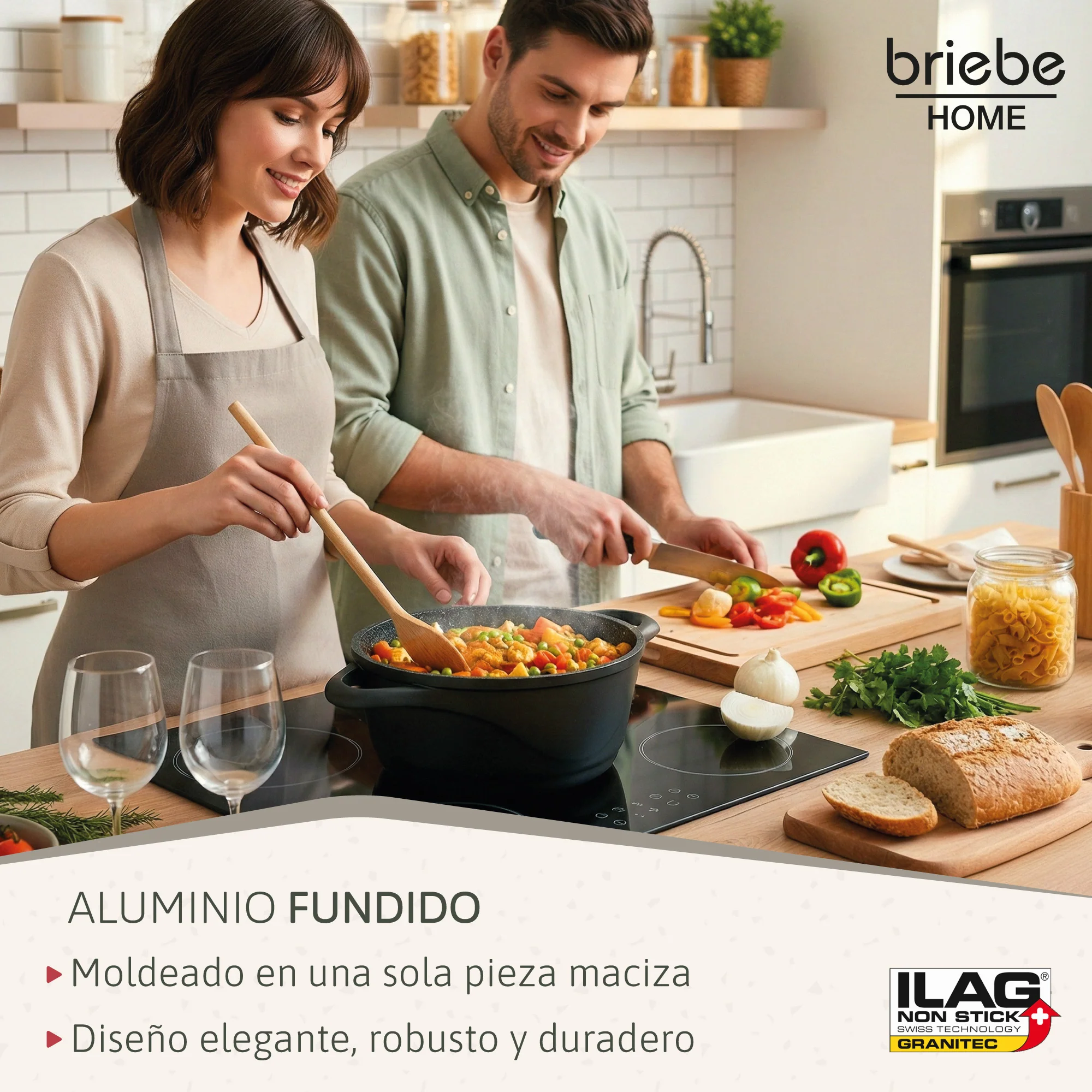 Briebe Batería De Cocina Inducción 8 Piezas Aluminio Fundido 4 Ollas Con Tapa De Cristal Antiadherente, Mgk-17, Negro - Image 4