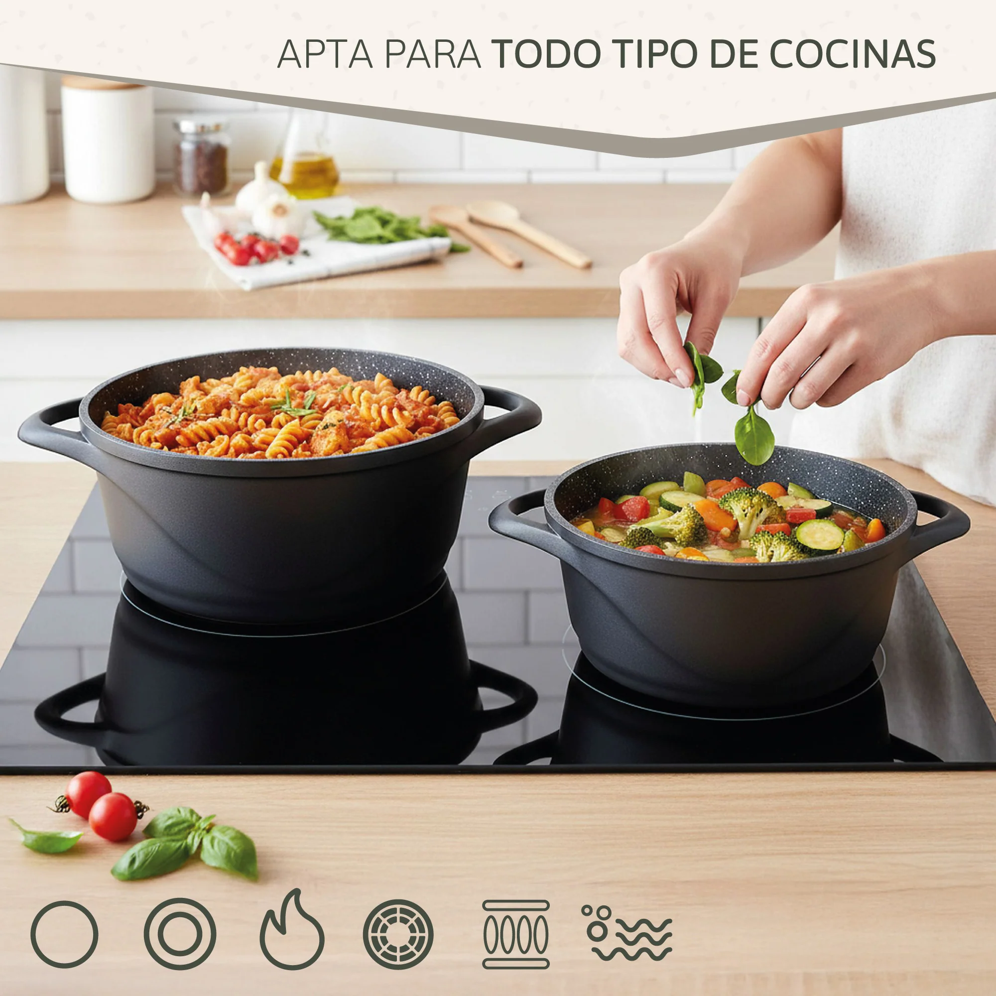 Briebe Batería De Cocina Inducción 8 Piezas Aluminio Fundido 4 Ollas Con Tapa De Cristal Antiadherente, Mgk-17, Negro - Image 6