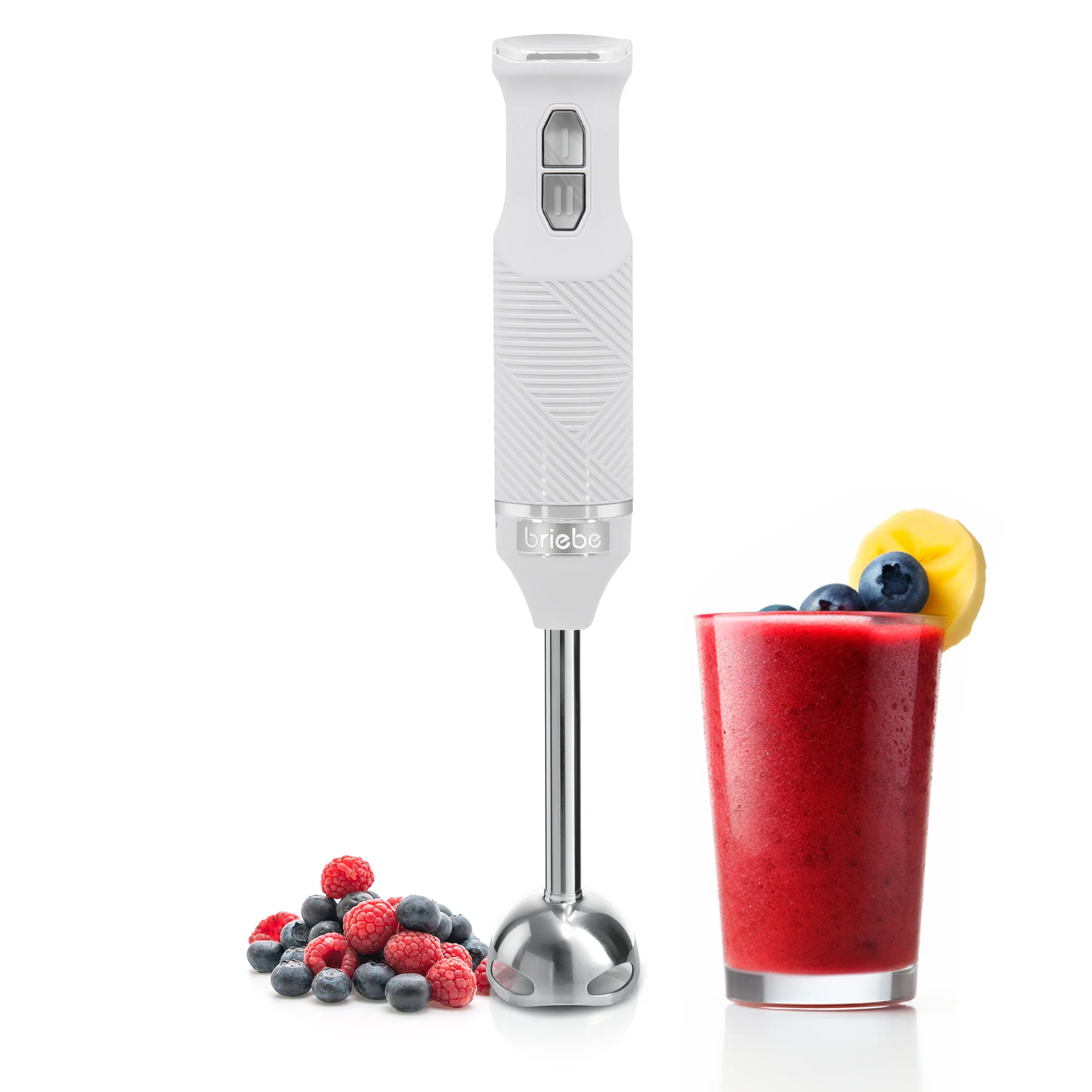 Briebe Batidora De Mano Brazo Desmontable, Cuchillas De Corte En Acero Inoxidable Diseño Ergonómico, Hb1173wht, Blanco