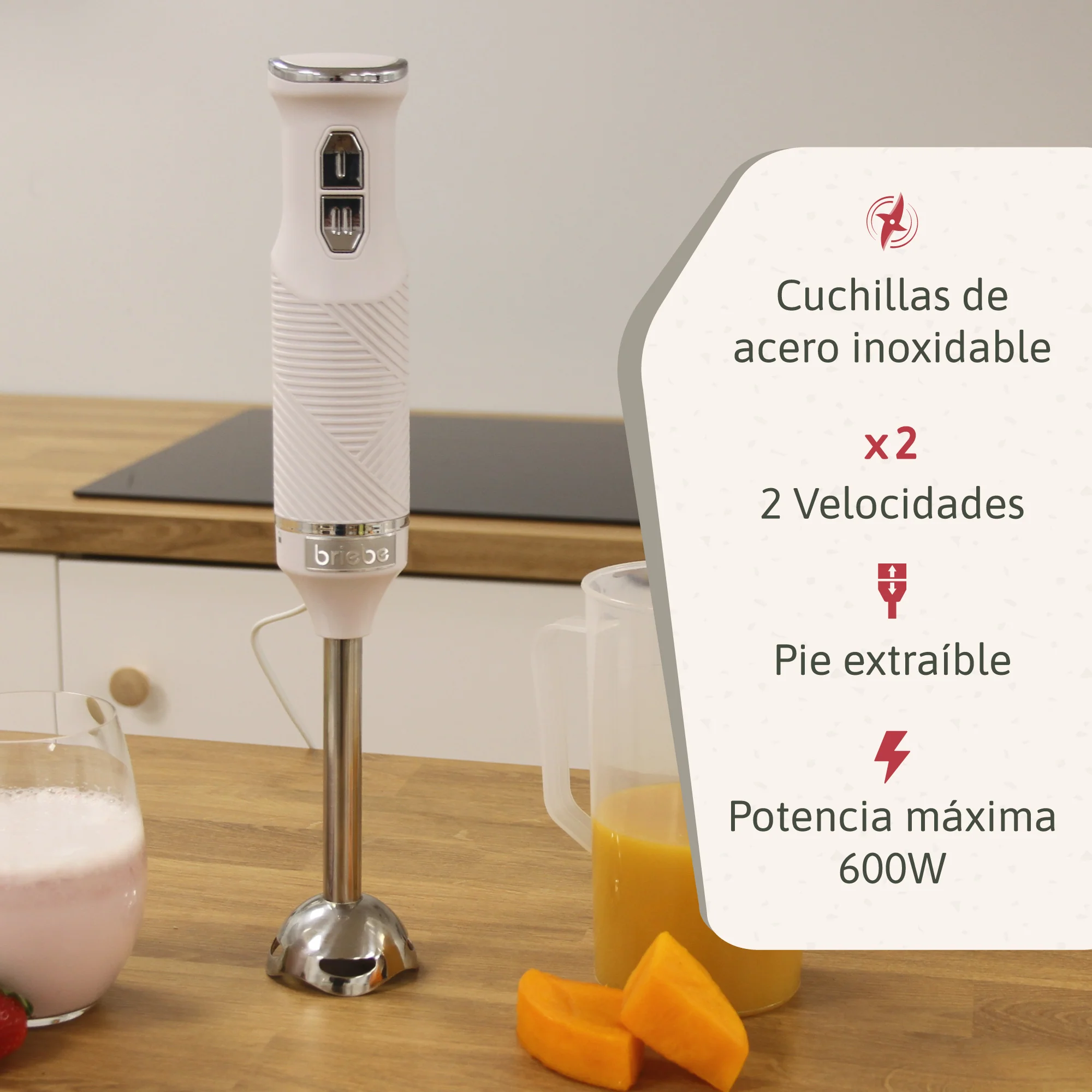 Briebe Batidora De Mano Brazo Desmontable, Cuchillas De Corte En Acero Inoxidable Diseño Ergonómico, Hb1173wht, Blanco - Image 2