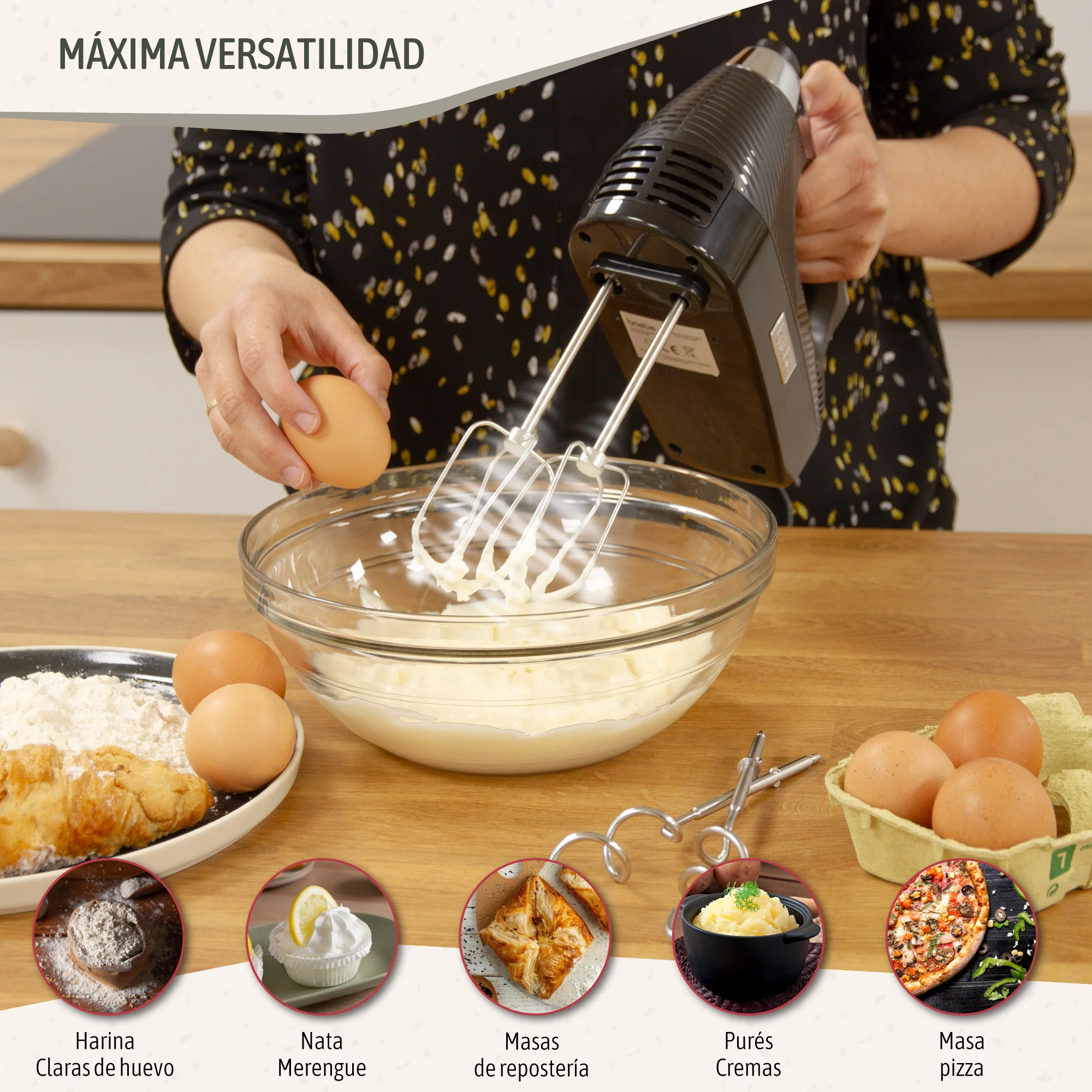 Briebe Batidora De Varillas Eléctrica 400w Amasadora De Mano Especial Repostería 5 Velocidades + Turbo, Hm1174blk, Negro - Image 4
