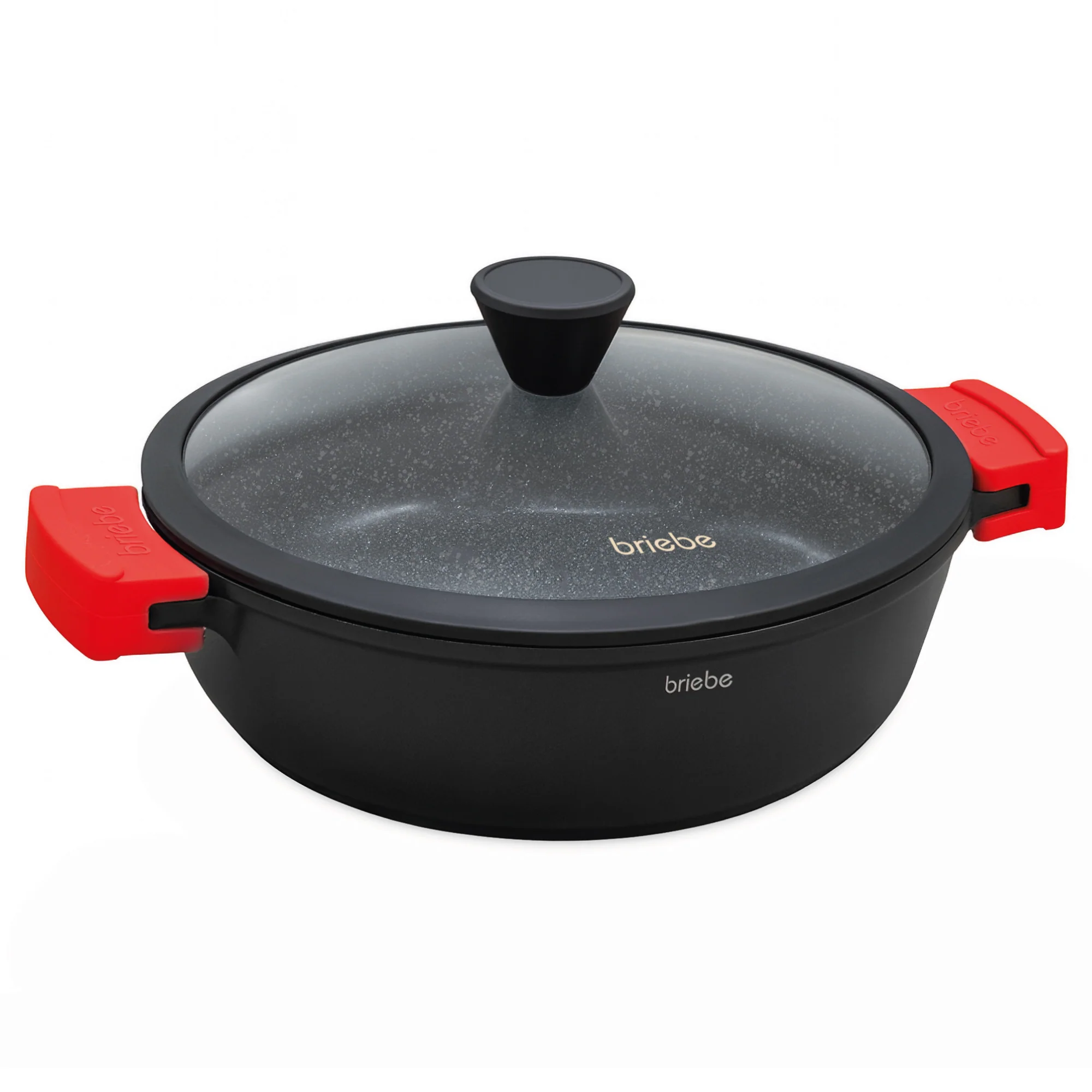 Briebe Cacerola Baja Cocina Inducción Antiadherente Titanio, Cazuela 32cm, Aluminio Fundido Sin Pfoa, Black Titanium