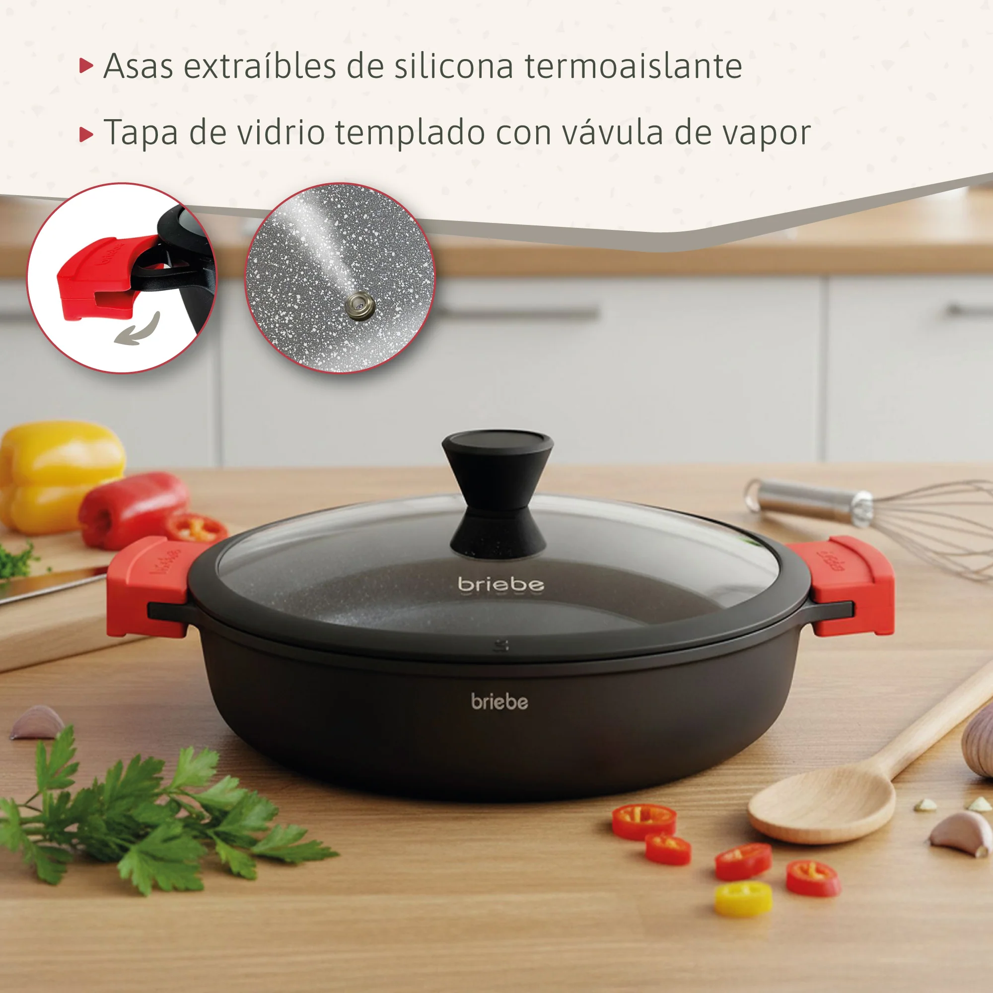 Briebe Cacerola Baja Cocina Inducción Antiadherente Titanio, Cazuela 32cm, Aluminio Fundido Sin Pfoa, Black Titanium - Image 6