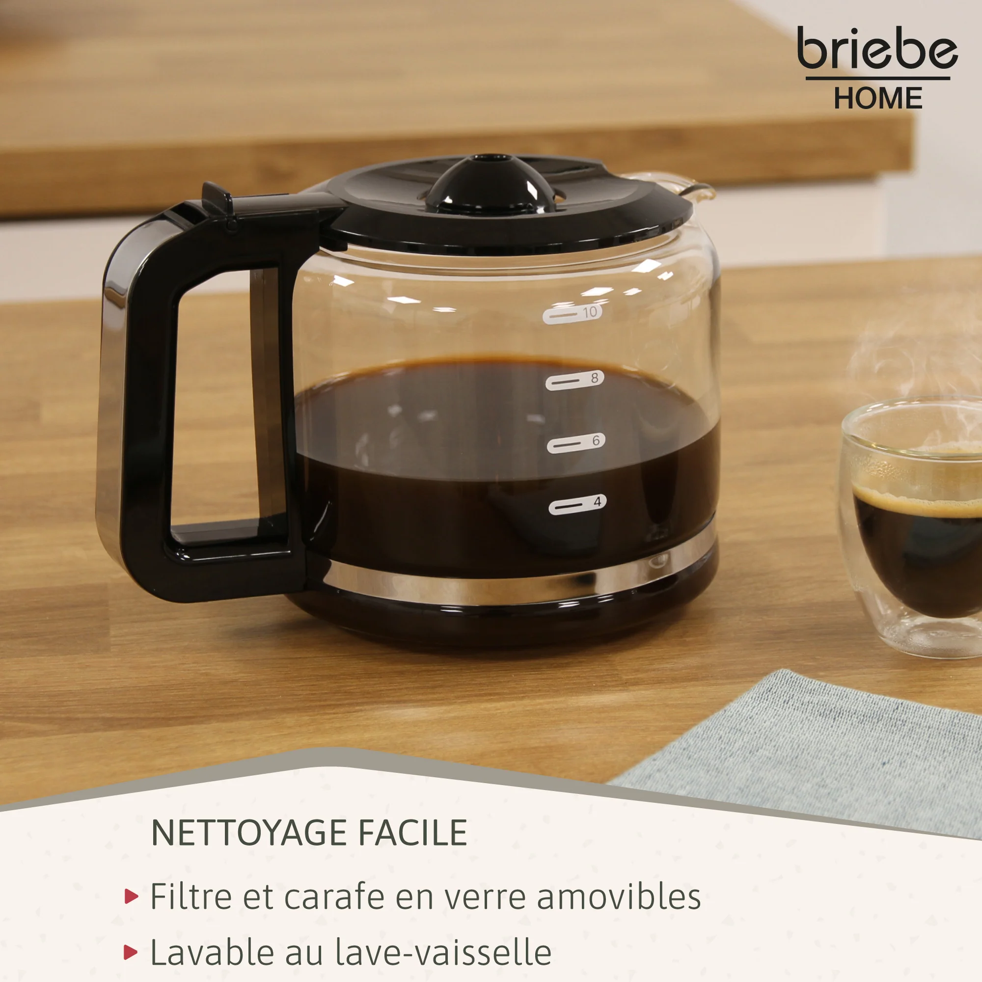 Briebe Cafetera Goteo 10 Tazas Máquina De Café Filtro Reutilizable, Función Mantener Caliente, 1,25 L, Cm1171blk, Negro - Image 5