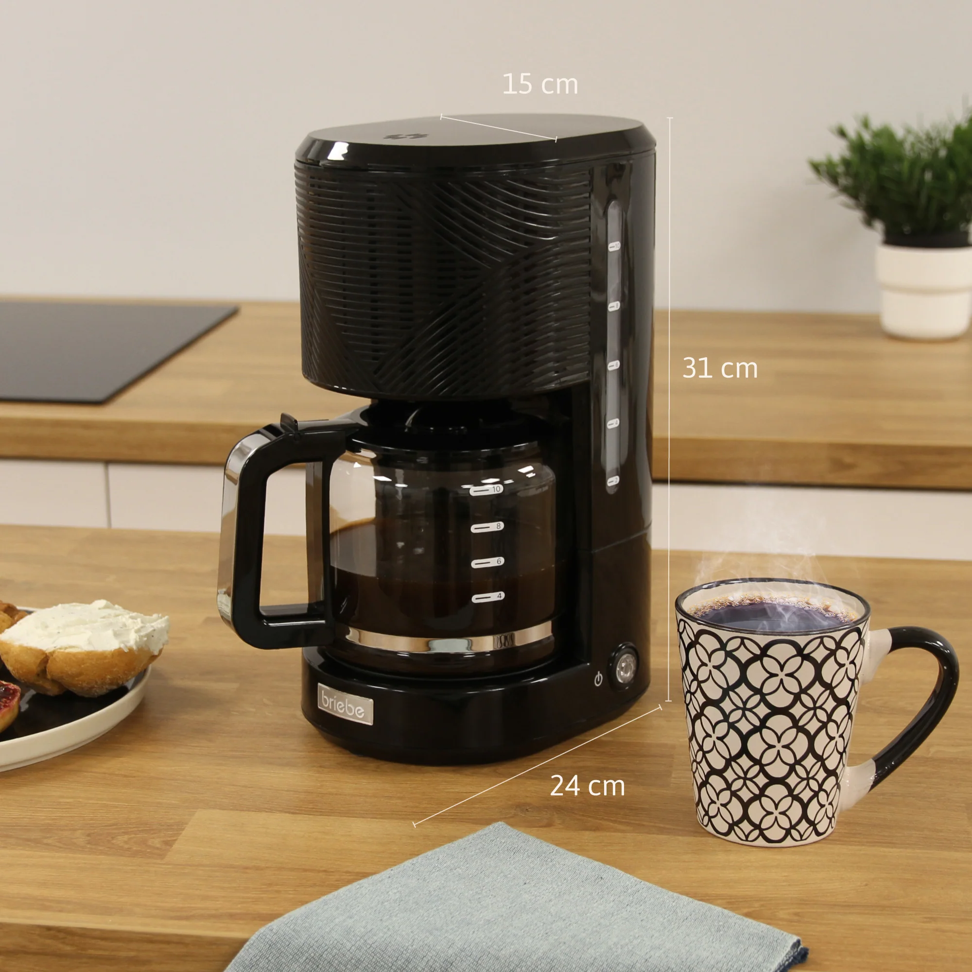 Briebe Cafetera Goteo 10 Tazas Máquina De Café Filtro Reutilizable, Función Mantener Caliente, 1,25 L, Cm1171blk, Negro - Image 6