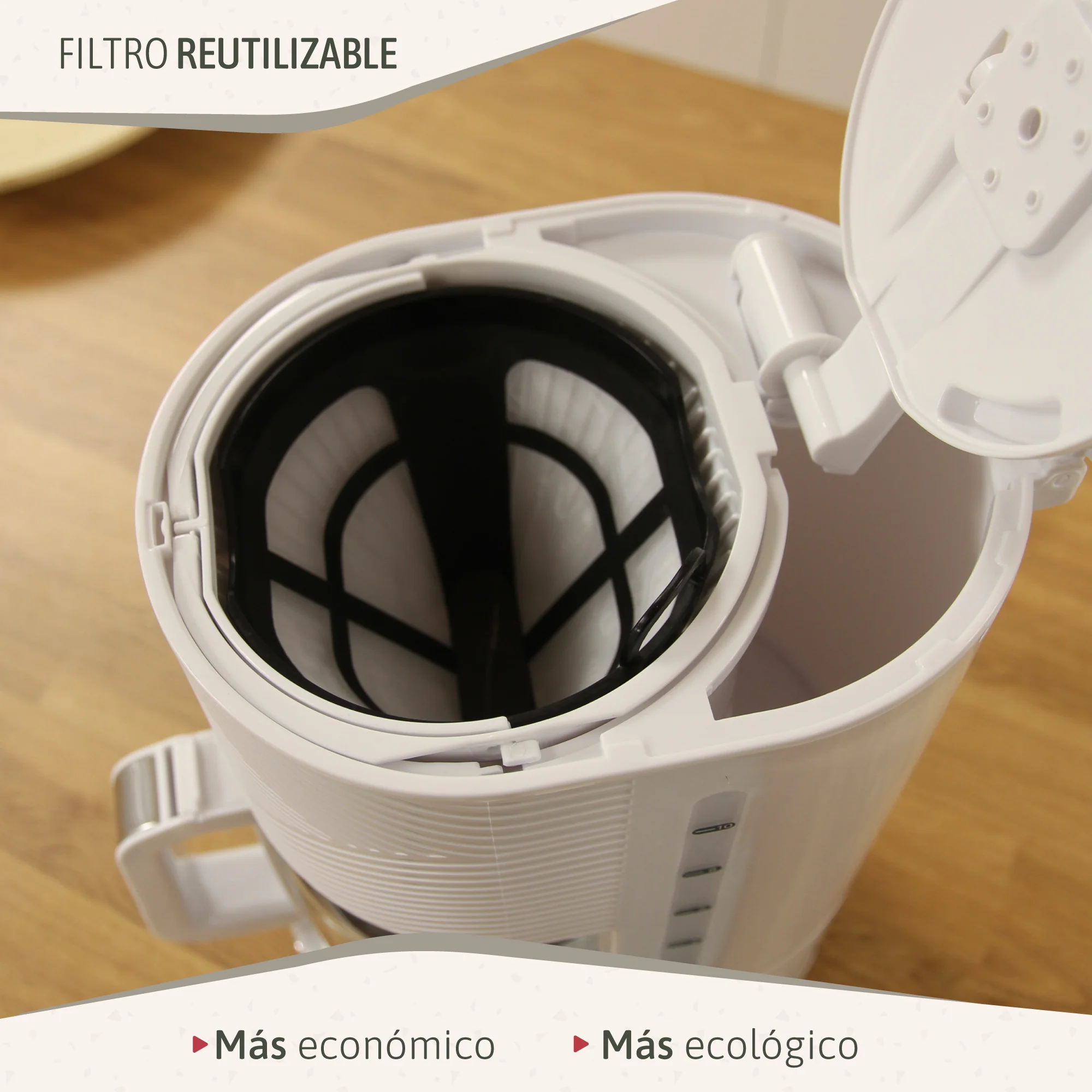Briebe Cafetera Goteo 10 Tazas Máquina De Café Filtro Reutilizable, Función Mantener Caliente, 1,25 L, Cm1171wht,blanco - Image 4