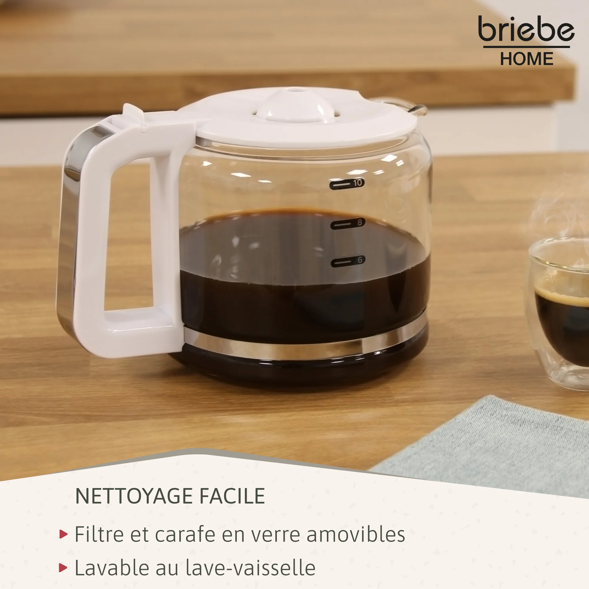Briebe Cafetera Goteo 10 Tazas Máquina De Café Filtro Reutilizable, Función Mantener Caliente, 1,25 L, Cm1171wht,blanco - Image 5
