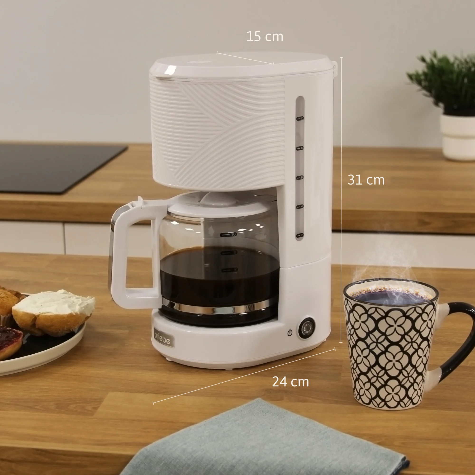 Briebe Cafetera Goteo 10 Tazas Máquina De Café Filtro Reutilizable, Función Mantener Caliente, 1,25 L, Cm1171wht,blanco - Image 6