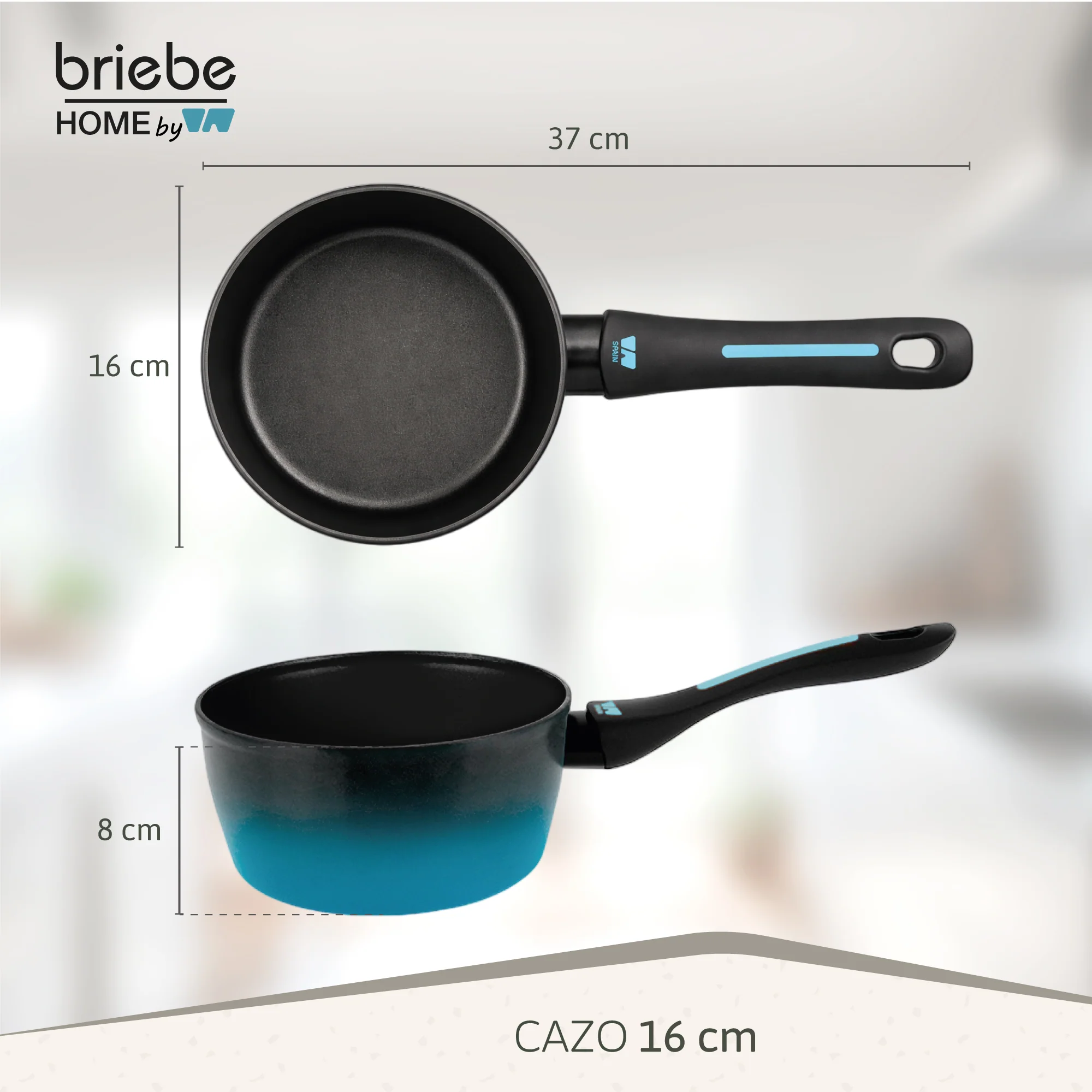 Briebe Cazo Inducción Acero Forjado 16cm Antiadherente Sin Pfoa, Todas Cocinas Fabricada En España, Mare, Azul - Image 6
