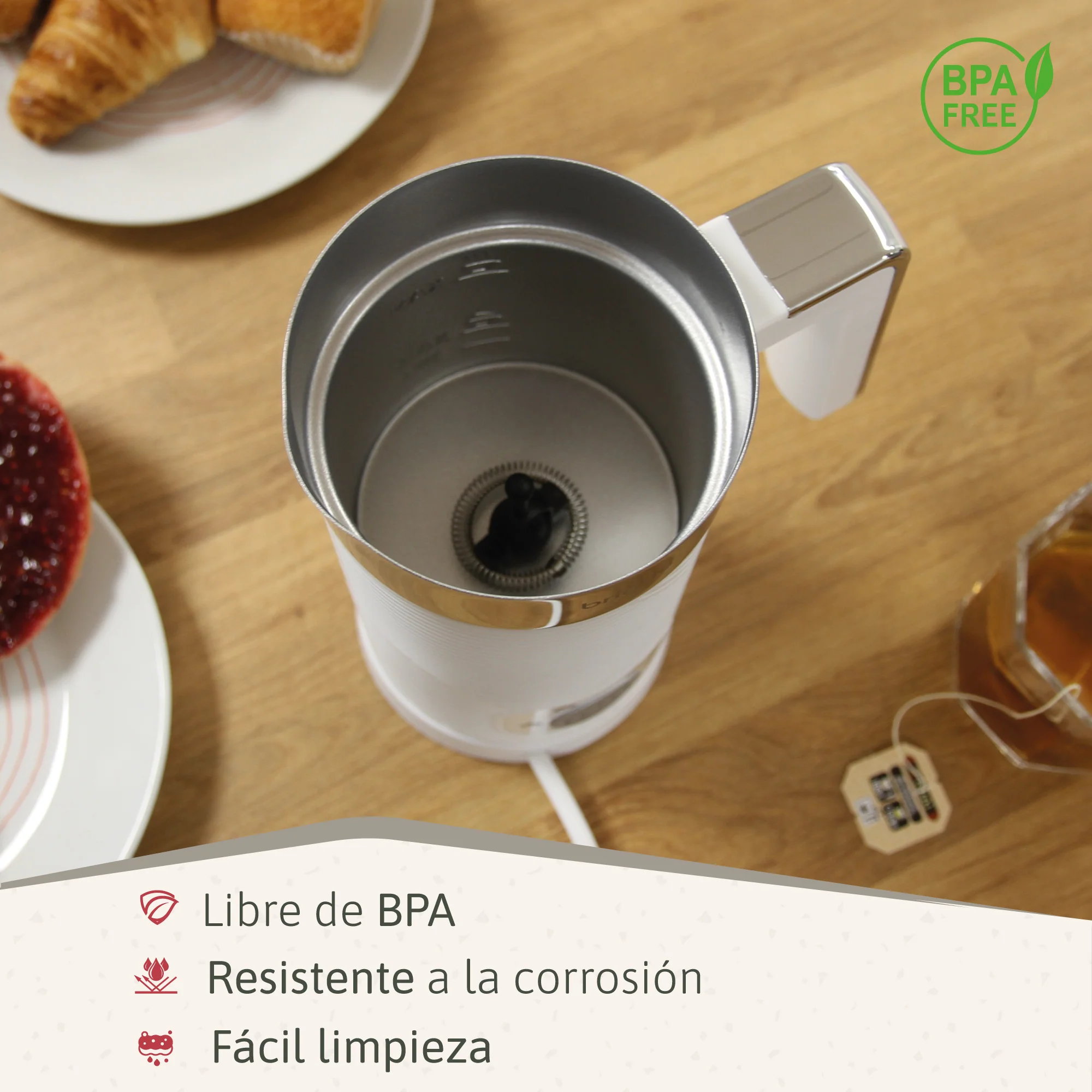 Briebe Elegance Espumador Leche Eléctrico Calentador Espuma Fría/caliente 130ml Leche Caliente 300ml, Mf1172wht, Blanco - Image 4