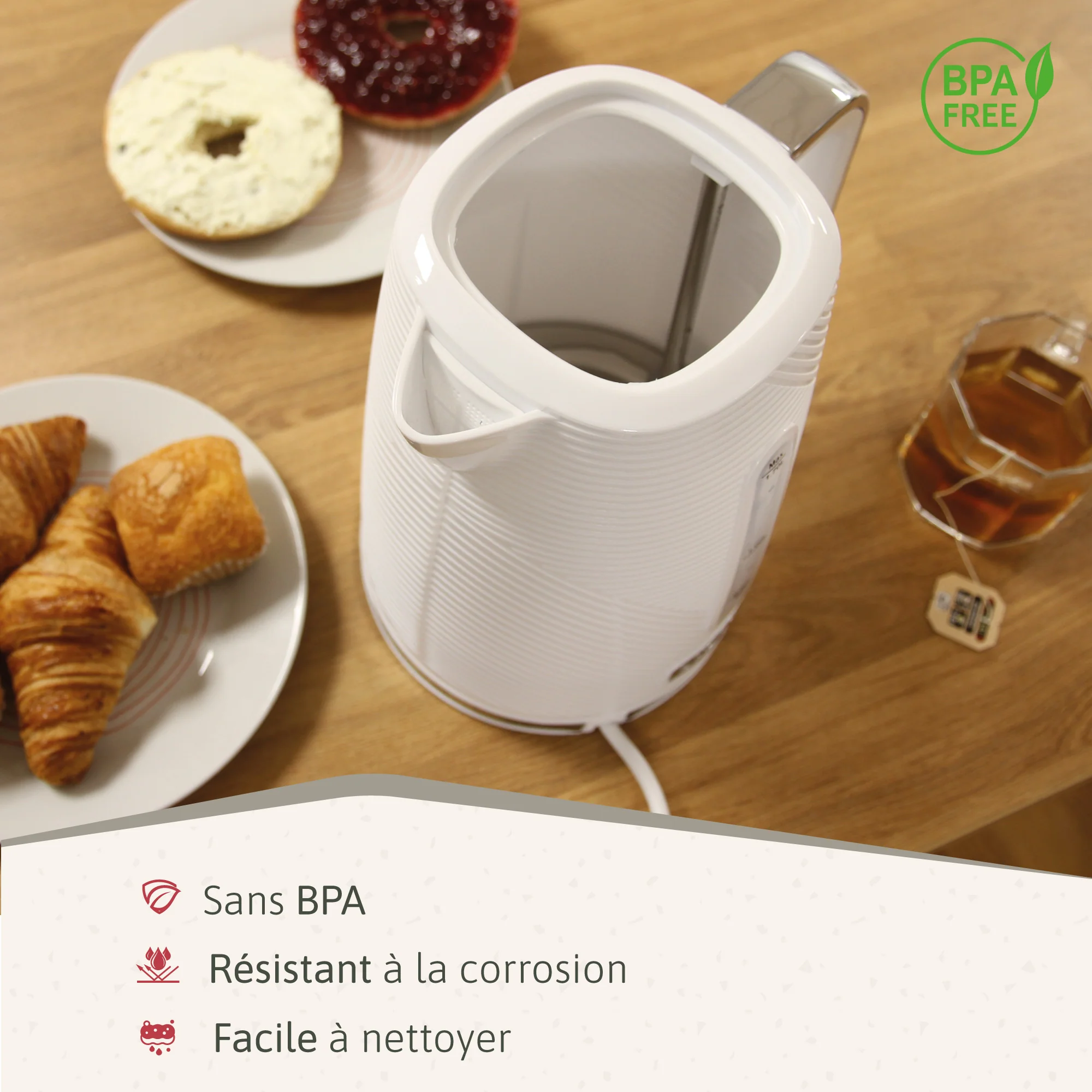 Briebe Elegance Hervidor Agua Eléctrico 1,7l Inalámbrico Ebullición Rápida, Libre De Bpa, Base De 360°, Kt1168wht,blanco - Image 5