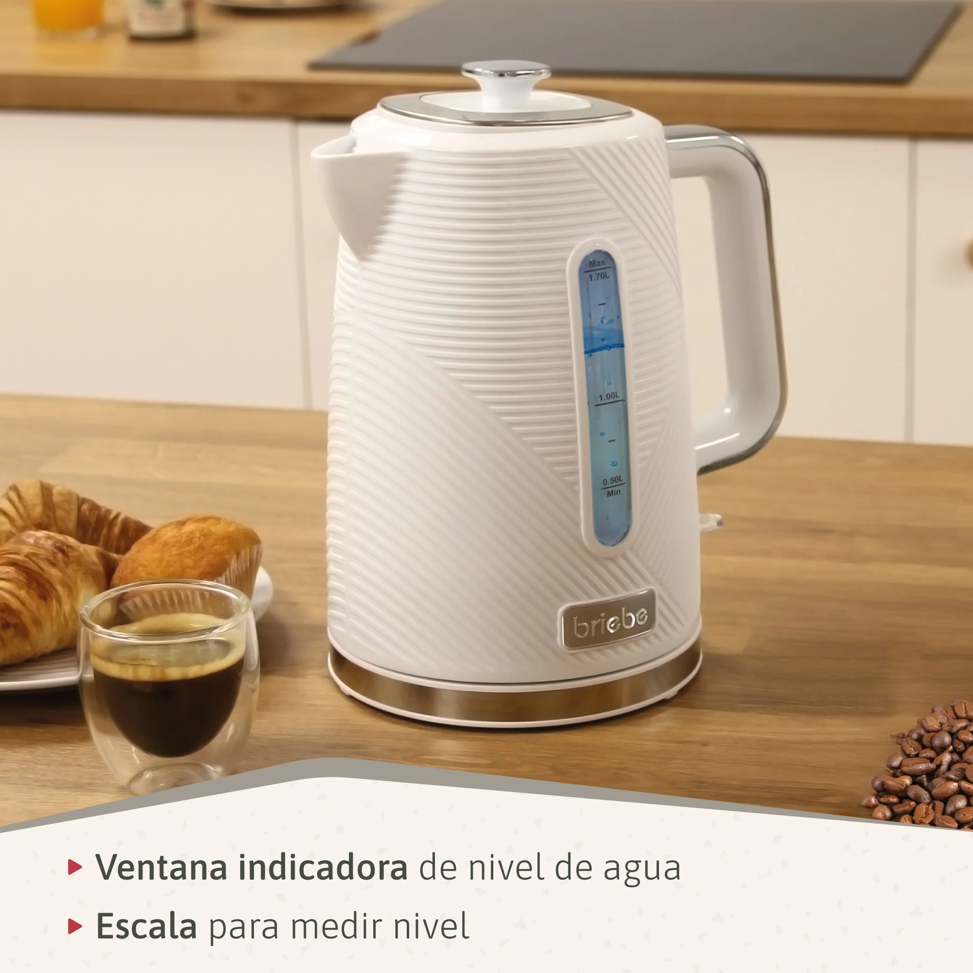 Briebe Elegance Hervidor Agua Eléctrico 1,7l Inalámbrico Ebullición Rápida, Libre De Bpa, Base De 360°, Kt1168wht,blanco - Image 6