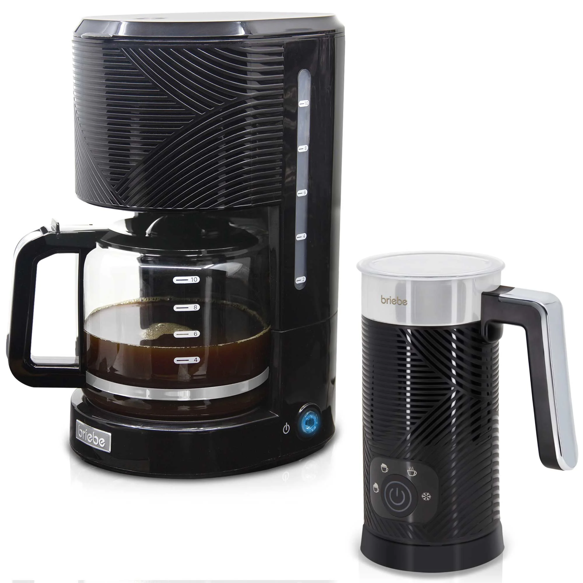 Briebe Elegance Set Cafetera Goteo 10 Tazas Café Filtro Espumador Leche Eléctrico Espuma Fría/caliente, Skt1188blk,negro