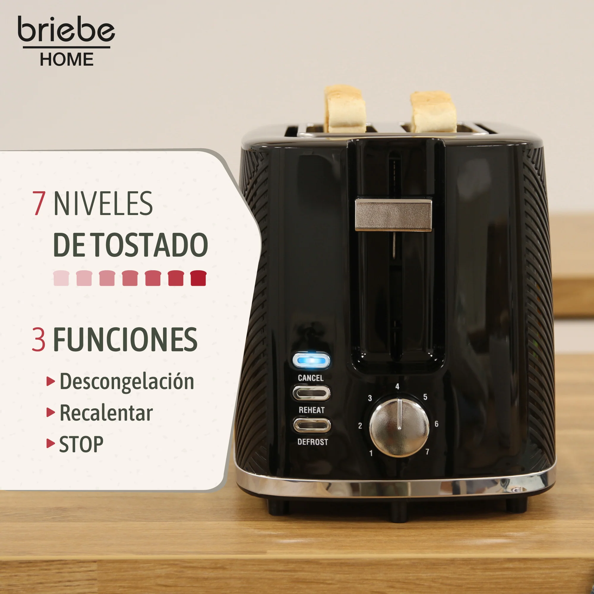 Briebe Elegance Set Tostadora Pan 2 Rebanadas Anchas + Hervidor Agua 1,7l Inalámbrico + Batidora Mano, Skt1186blk, Negro - Image 2