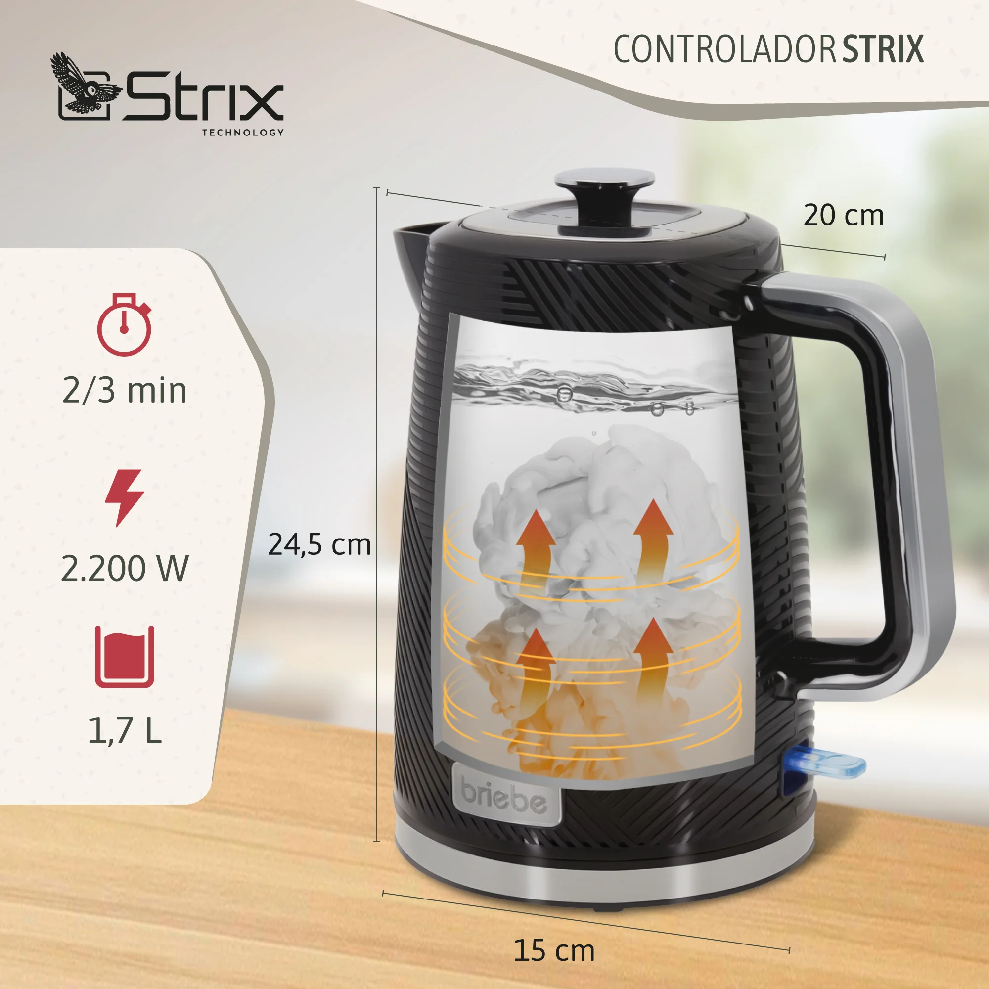 Briebe Elegance Set Tostadora Pan 2 Rebanadas Anchas + Hervidor Agua 1,7l Inalámbrico + Batidora Mano, Skt1186blk, Negro - Image 3