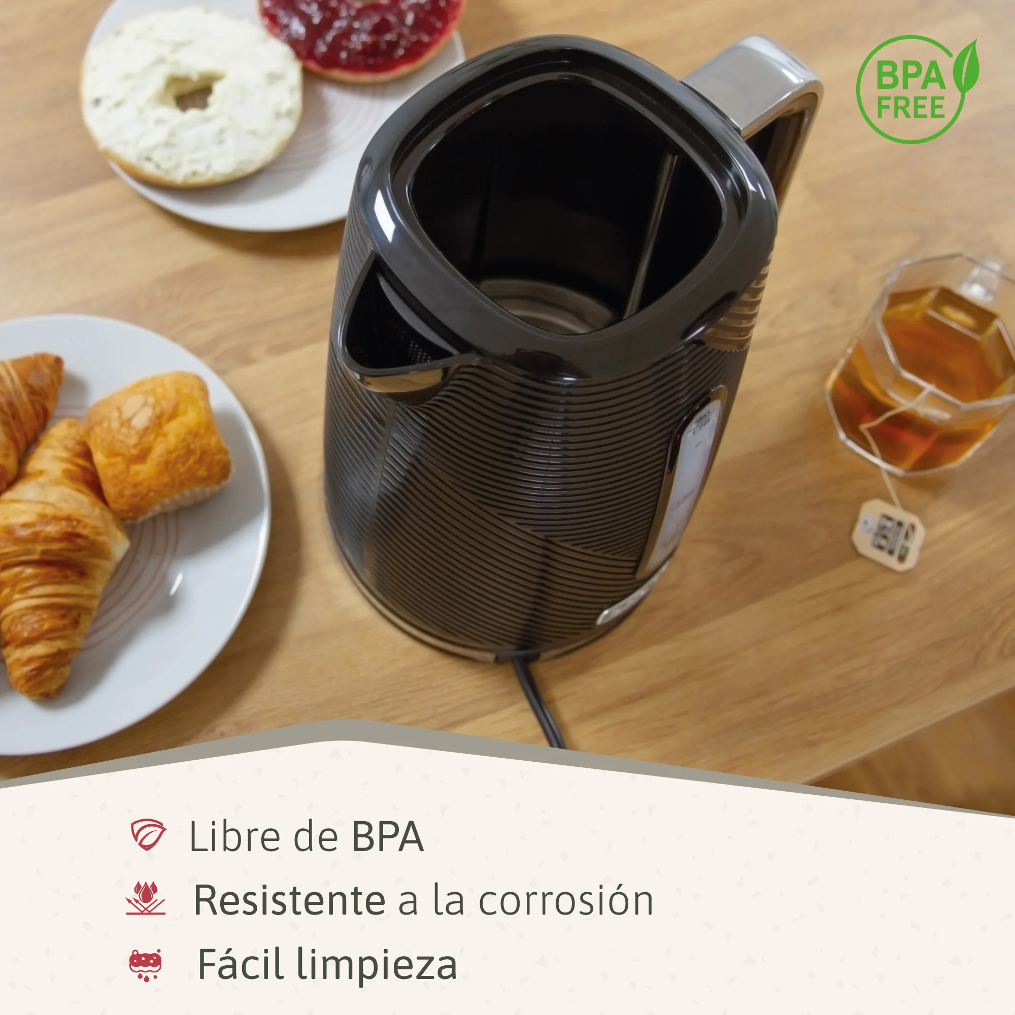 Briebe Elegance Set Tostadora Pan 2 Rebanadas Anchas + Hervidor Agua 1,7l Inalámbrico + Batidora Mano, Skt1186blk, Negro - Image 6