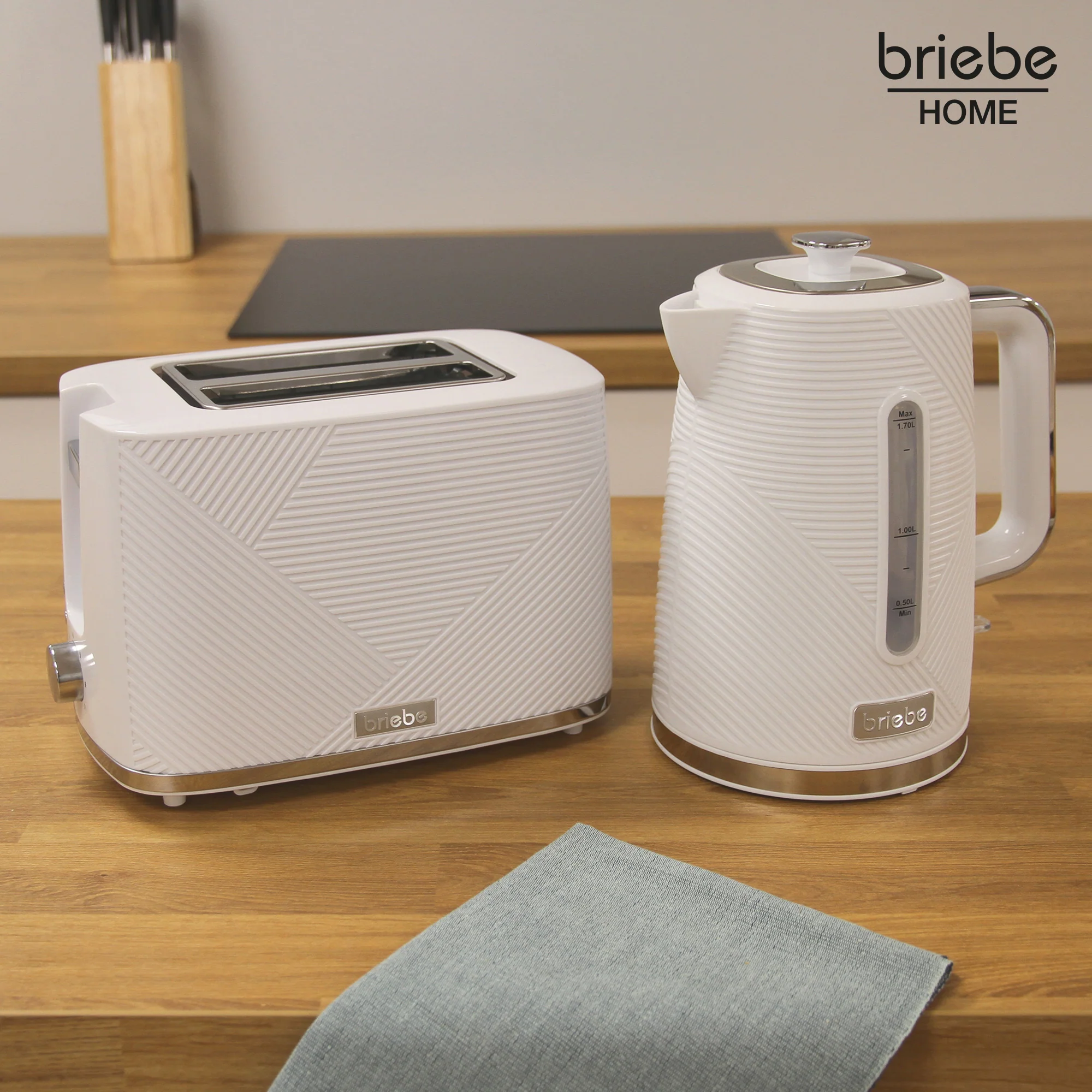Briebe Elegance Set Tostadora Pan Ranura Ancha 2 Rebanadas + Hervidor Agua Eléctrico 1,7l Inalámbrico,skt1170wht,blanco - Image 2