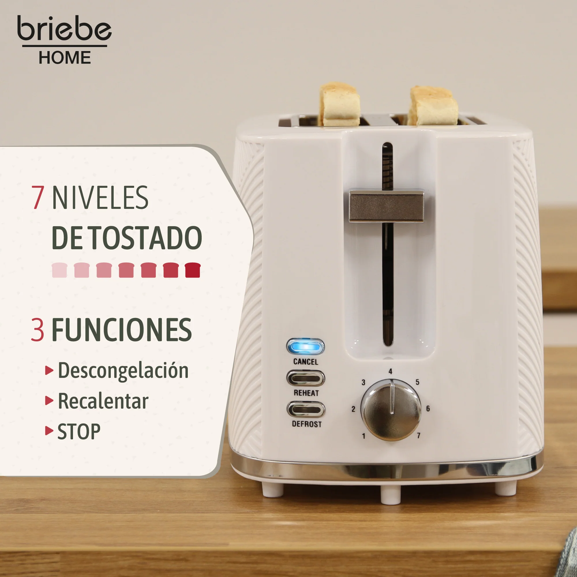 Briebe Elegance Set Tostadora Pan Ranura Ancha 2 Rebanadas + Hervidor Agua Eléctrico 1,7l Inalámbrico,skt1170wht,blanco - Image 3