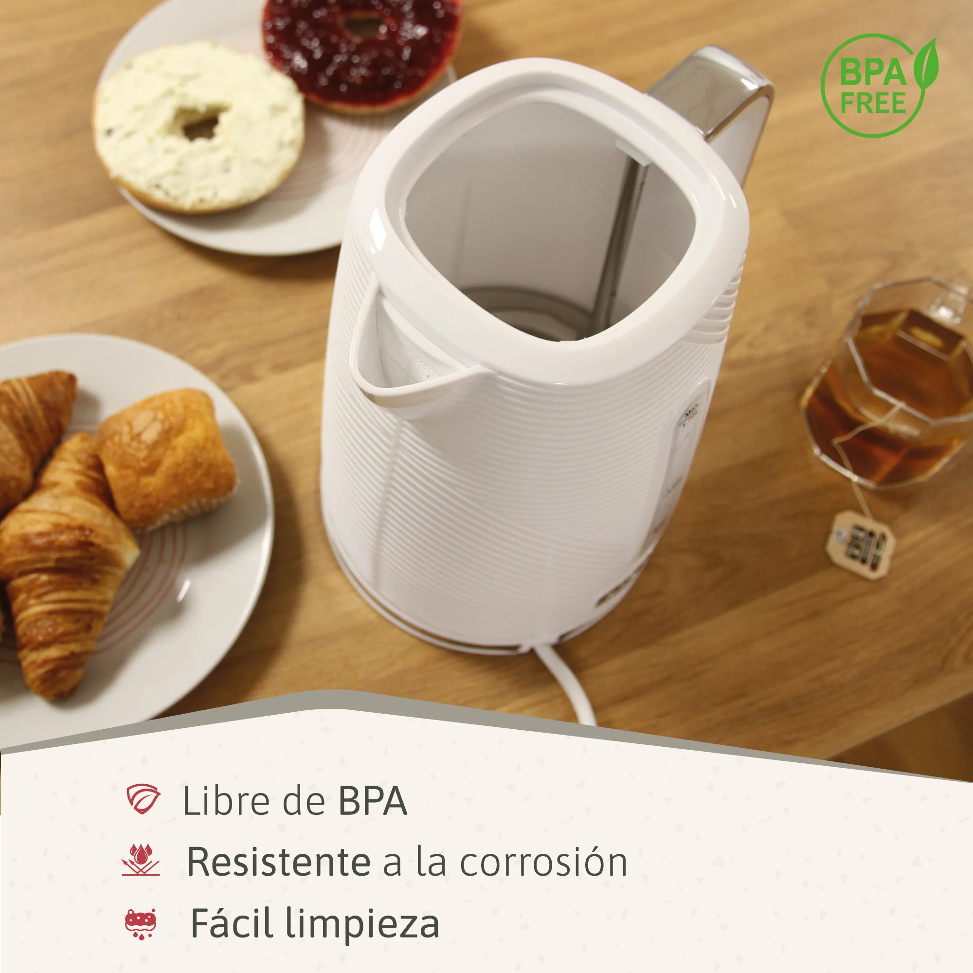 Briebe Elegance Set Tostadora Pan Ranura Ancha 2 Rebanadas + Hervidor Agua Eléctrico 1,7l Inalámbrico,skt1170wht,blanco - Image 6