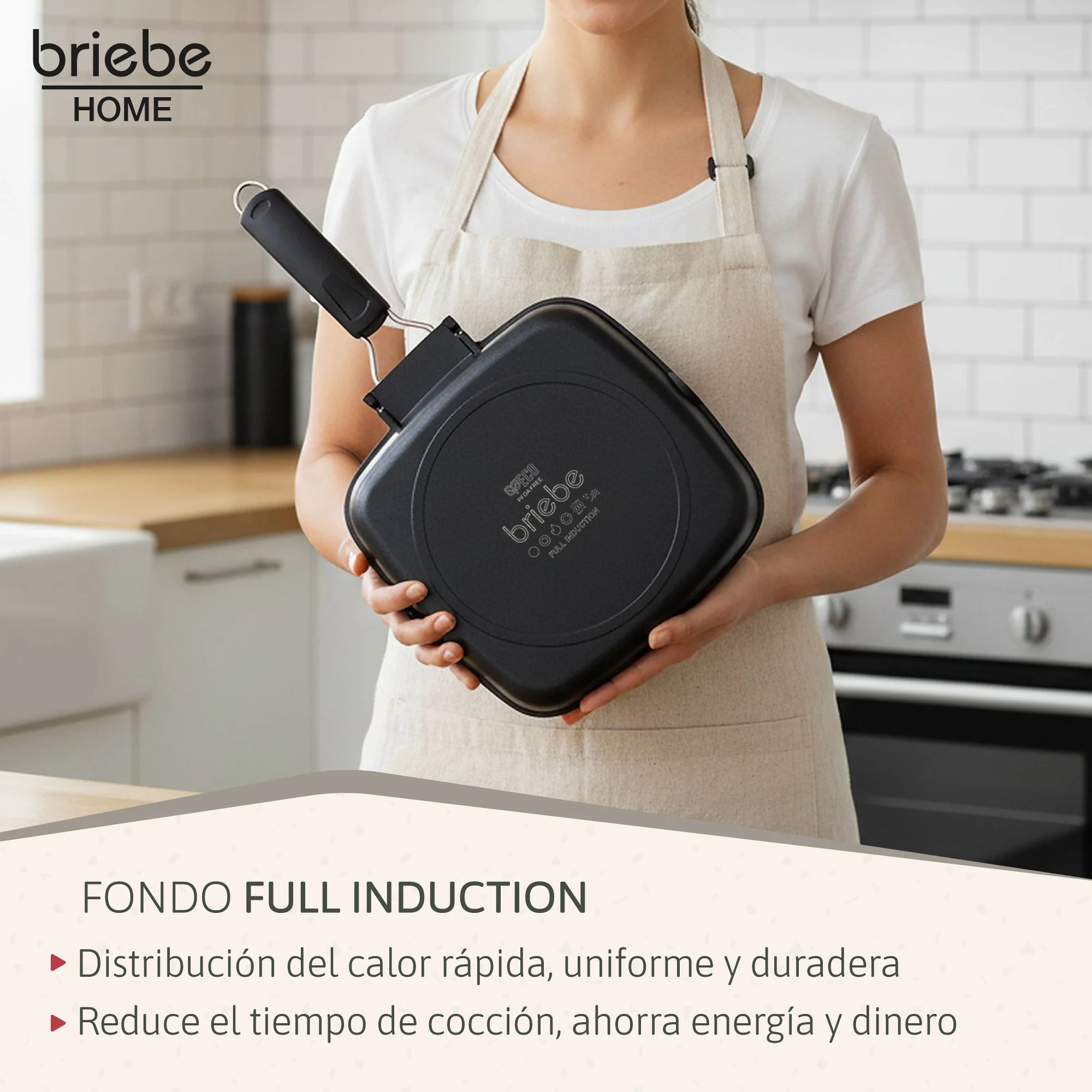 Briebe Grill Asador, Inducción, Antiadherente Titanio 20x20cm Aluminio Fundido Sin Pfoa Mango Plegable, Gp1157, Negro - Image 6