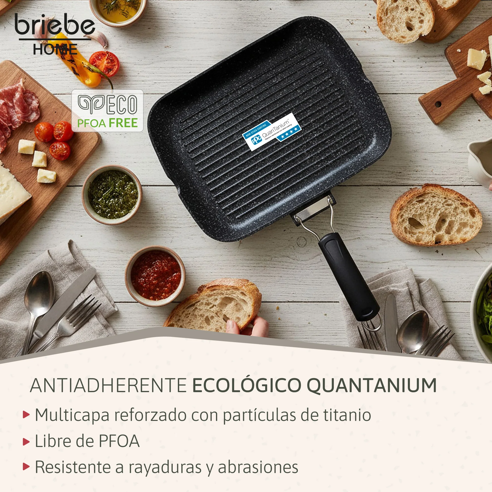 Briebe Grill Asador, Inducción, Antiadherente Titanio 34x24cm Aluminio Fundido Sin Pfoa Mango Plegable, Gp1160, Negro - Image 4