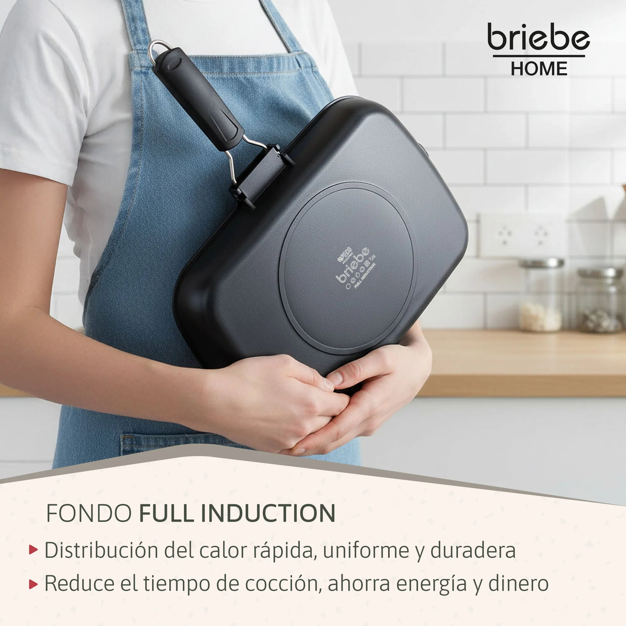 Briebe Grill Asador, Inducción, Antiadherente Titanio 34x24cm Aluminio Fundido Sin Pfoa Mango Plegable, Gp1160, Negro - Image 6