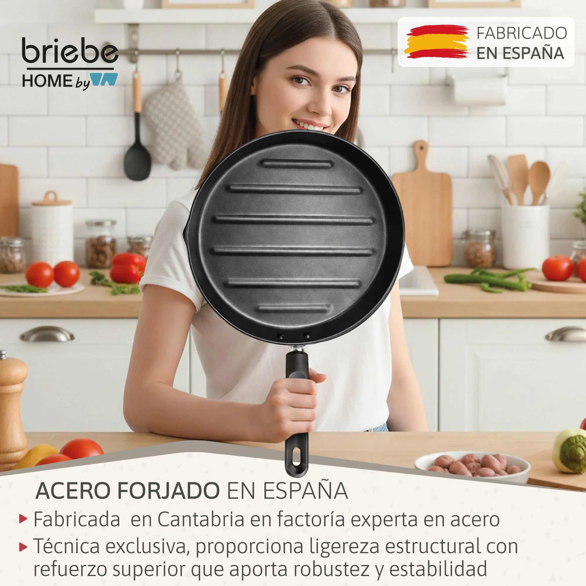 Briebe Grill Asador Sartén Inducción Acero Forjado 28cm Antiadherente Sin Pfoa, Fabricada En España, Mare, Azul - Image 3