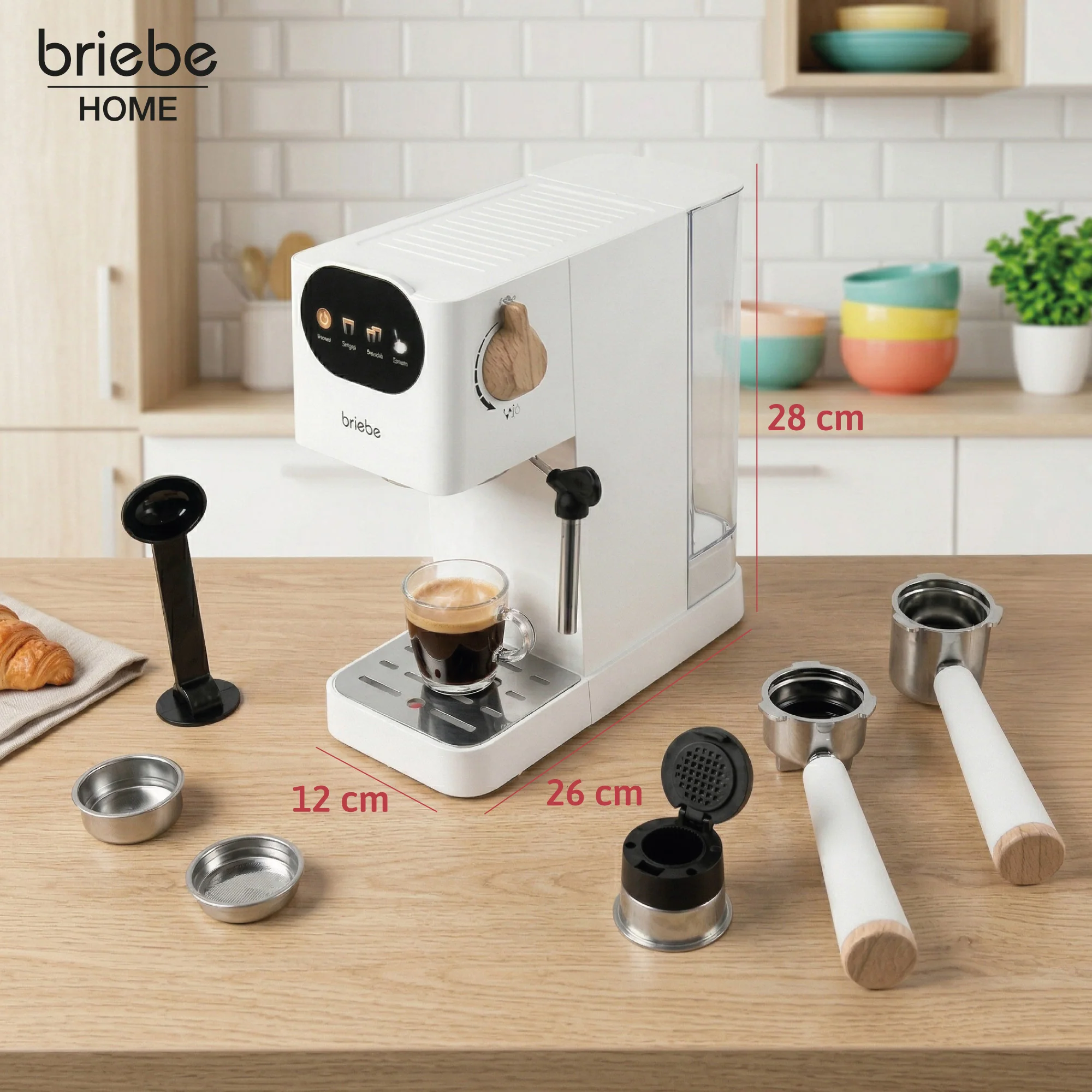 Briebe Nordic Cafetera Espresso 20 Bares Compatible Cápsulas Nespresso Y Café Molido Espumador Leche, Ec1180wht, Blanco - Image 5