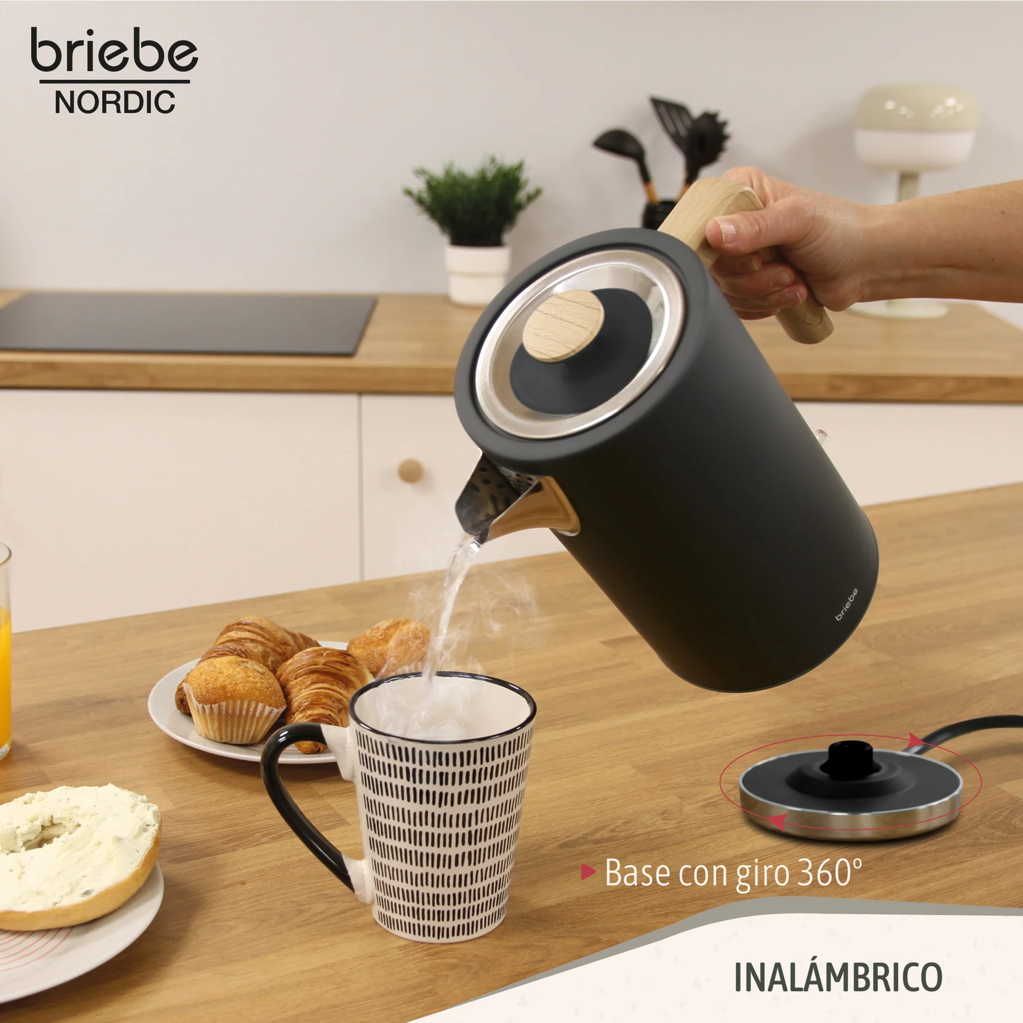 Briebe Nordic Hervidor Agua Eléctrico 1,7l Inalámbrico Ebullición Rápida, Libre De Bpa, Base De 360°, Kt1165blk, Negro - Image 4