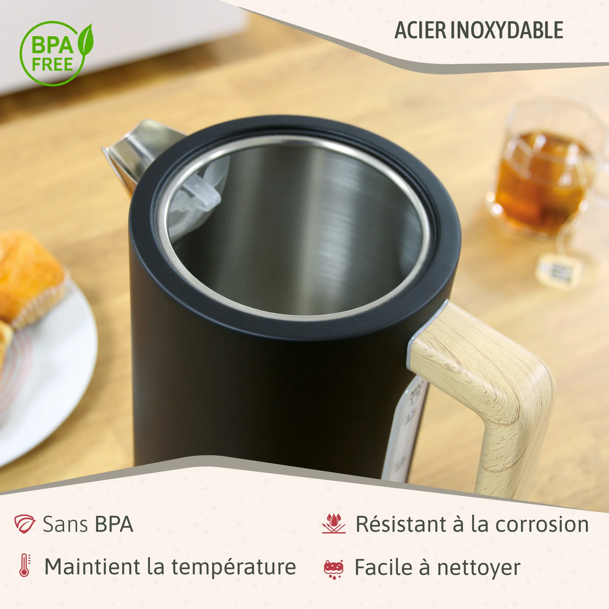 Briebe Nordic Hervidor Agua Eléctrico 1,7l Inalámbrico Ebullición Rápida, Libre De Bpa, Base De 360°, Kt1165blk, Negro - Image 5