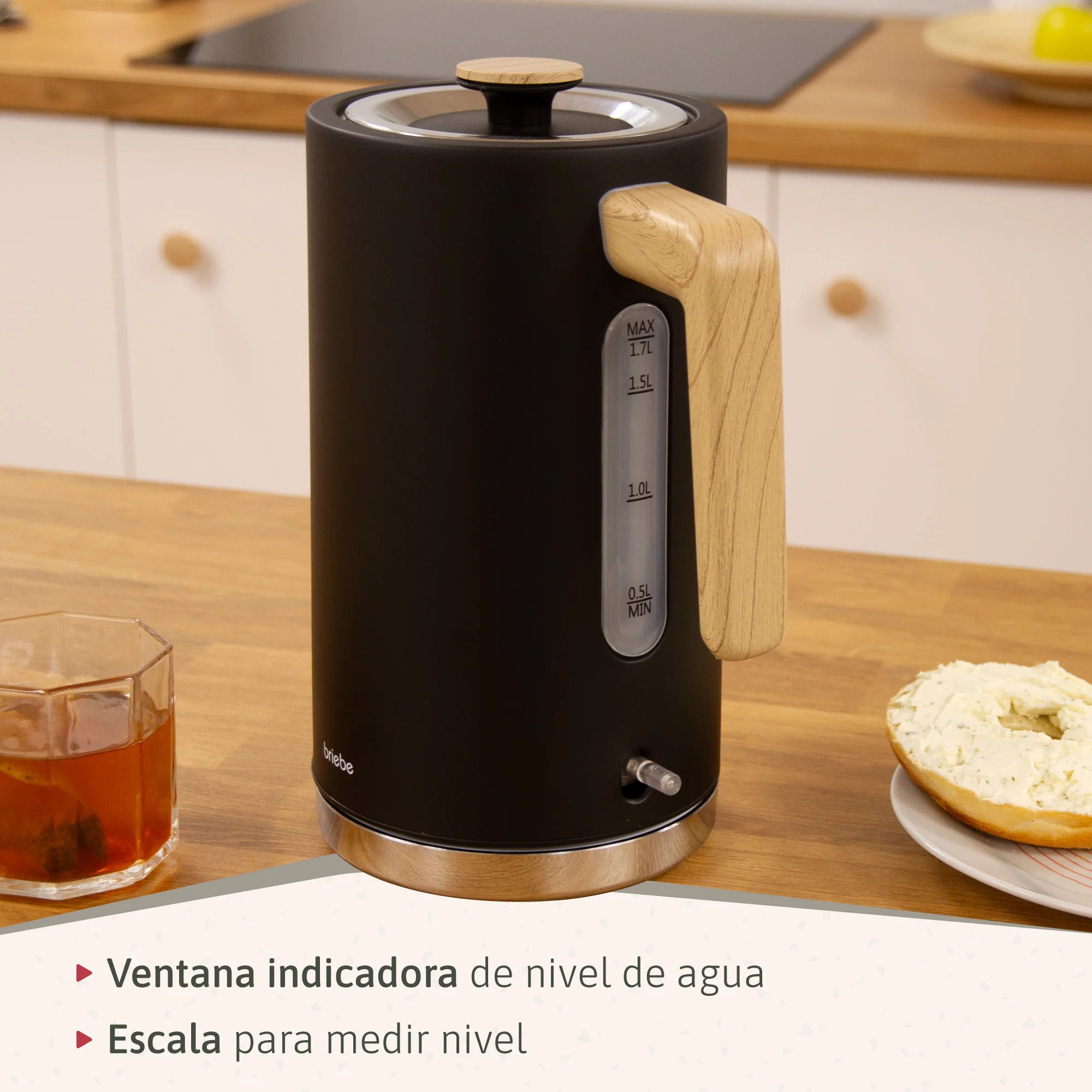 Briebe Nordic Hervidor Agua Eléctrico 1,7l Inalámbrico Ebullición Rápida, Libre De Bpa, Base De 360°, Kt1165blk, Negro - Image 6