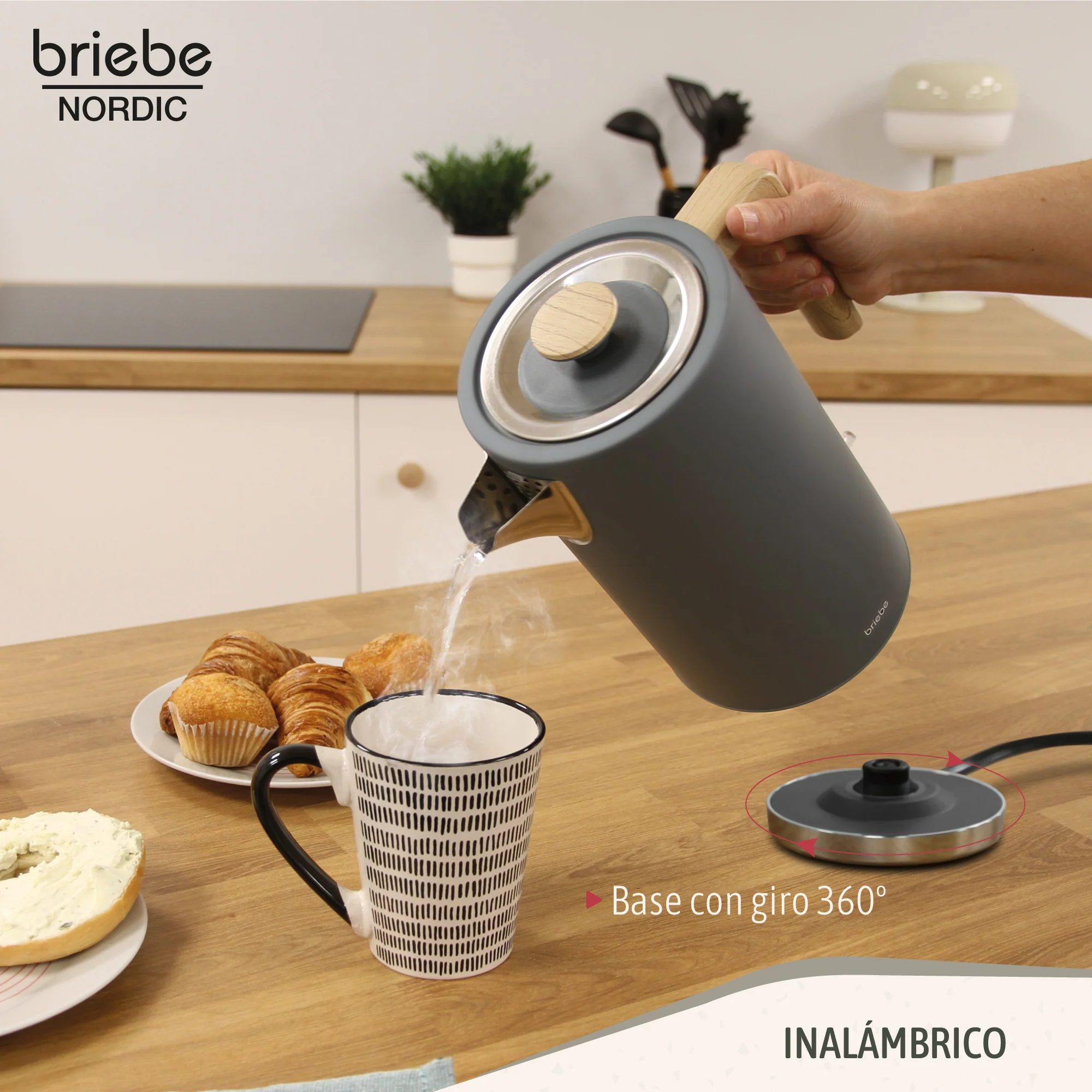Briebe Nordic Hervidor Agua Eléctrico 1,7l Inalámbrico Ebullición Rápida, Libre De Bpa, Base De 360°, Kt1165gry, Gris - Image 4