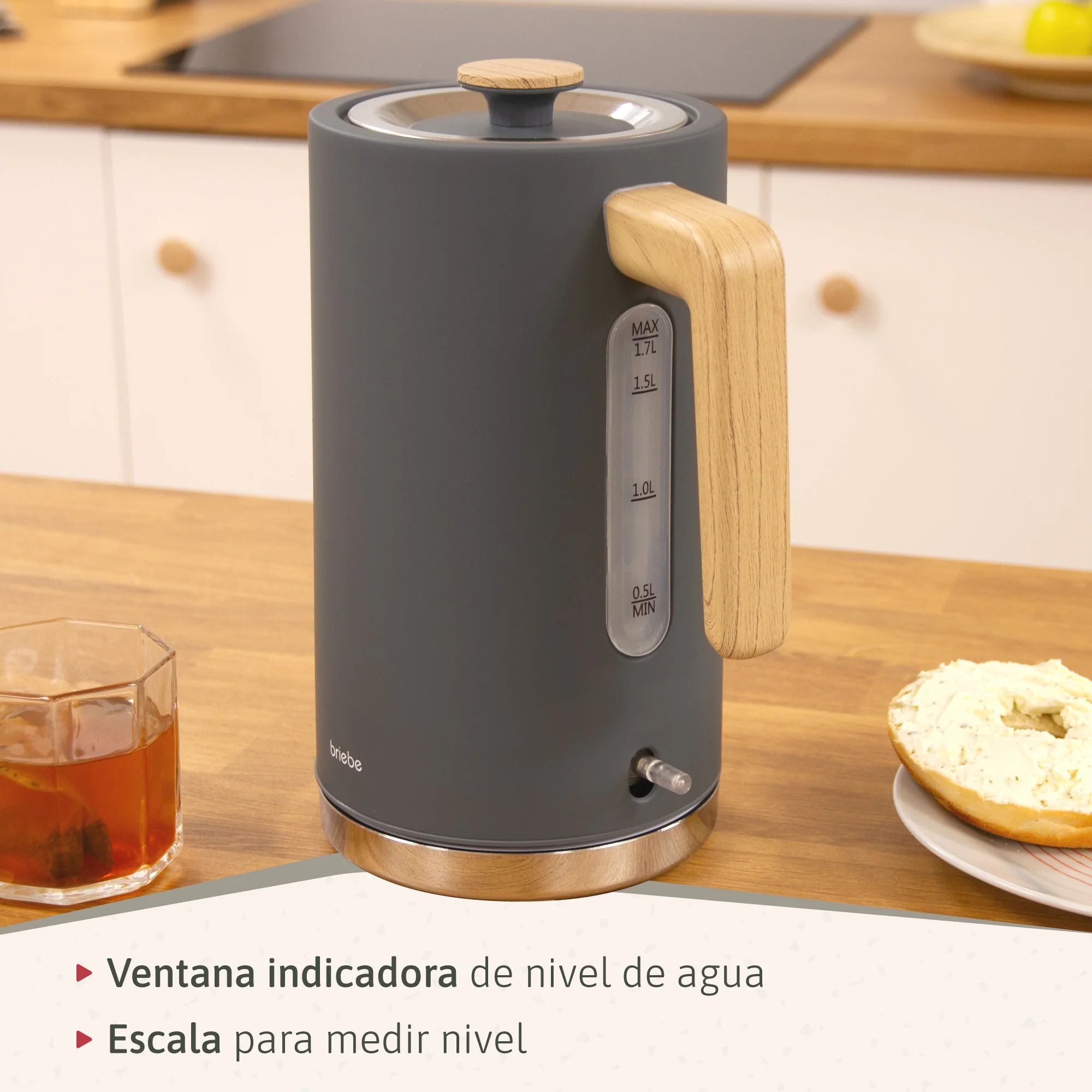 Briebe Nordic Hervidor Agua Eléctrico 1,7l Inalámbrico Ebullición Rápida, Libre De Bpa, Base De 360°, Kt1165gry, Gris - Image 6