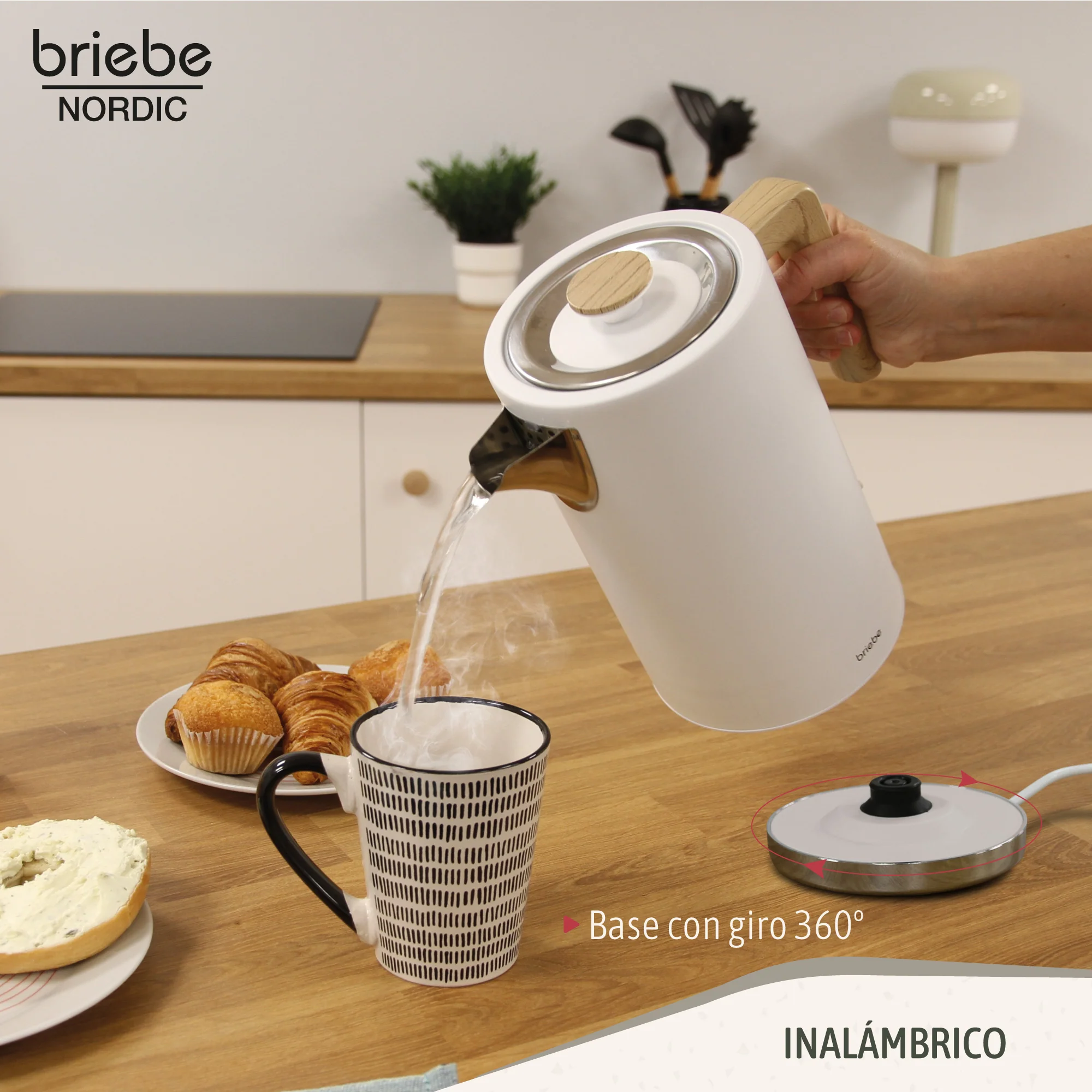 Briebe Nordic Hervidor Agua Eléctrico 1,7l Inalámbrico Ebullición Rápida, Libre De Bpa, Base De 360°, Kt1165wht, Blanco - Image 4