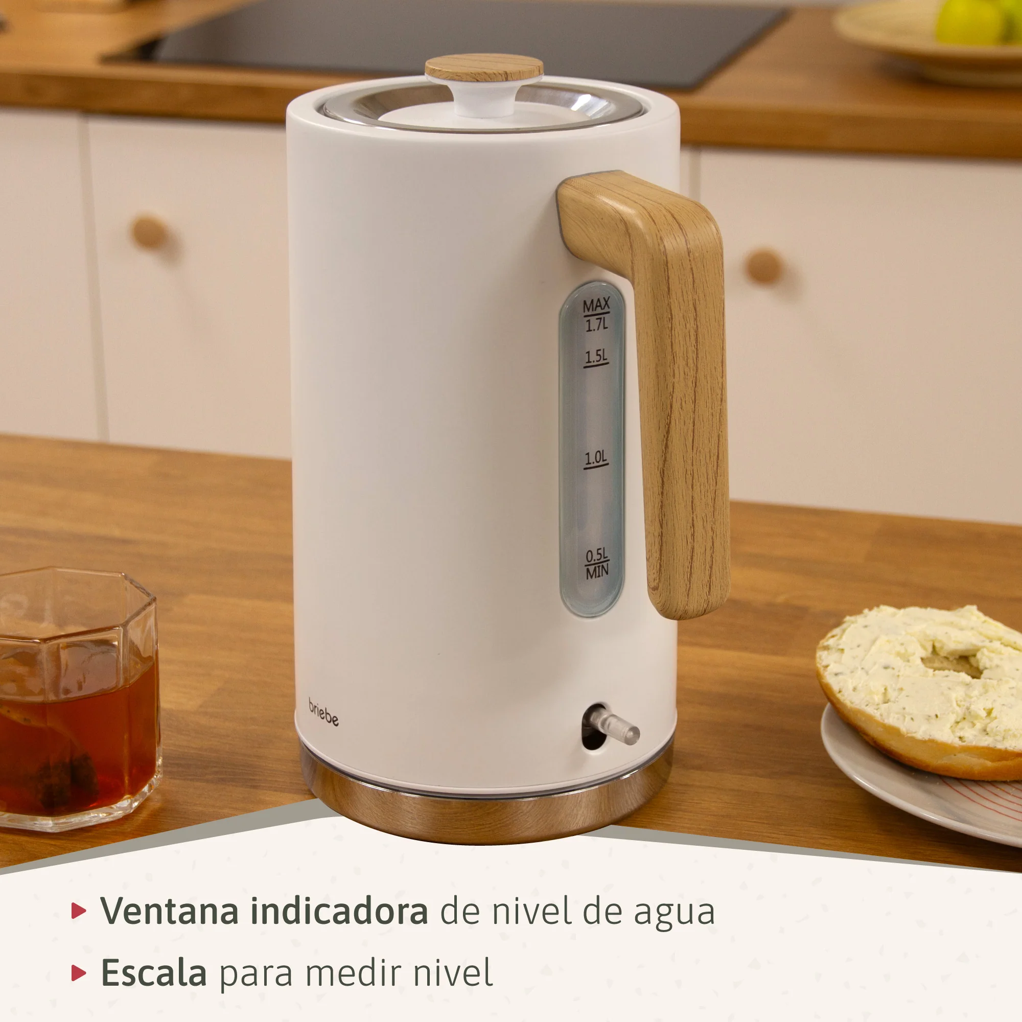 Briebe Nordic Hervidor Agua Eléctrico 1,7l Inalámbrico Ebullición Rápida, Libre De Bpa, Base De 360°, Kt1165wht, Blanco - Image 6