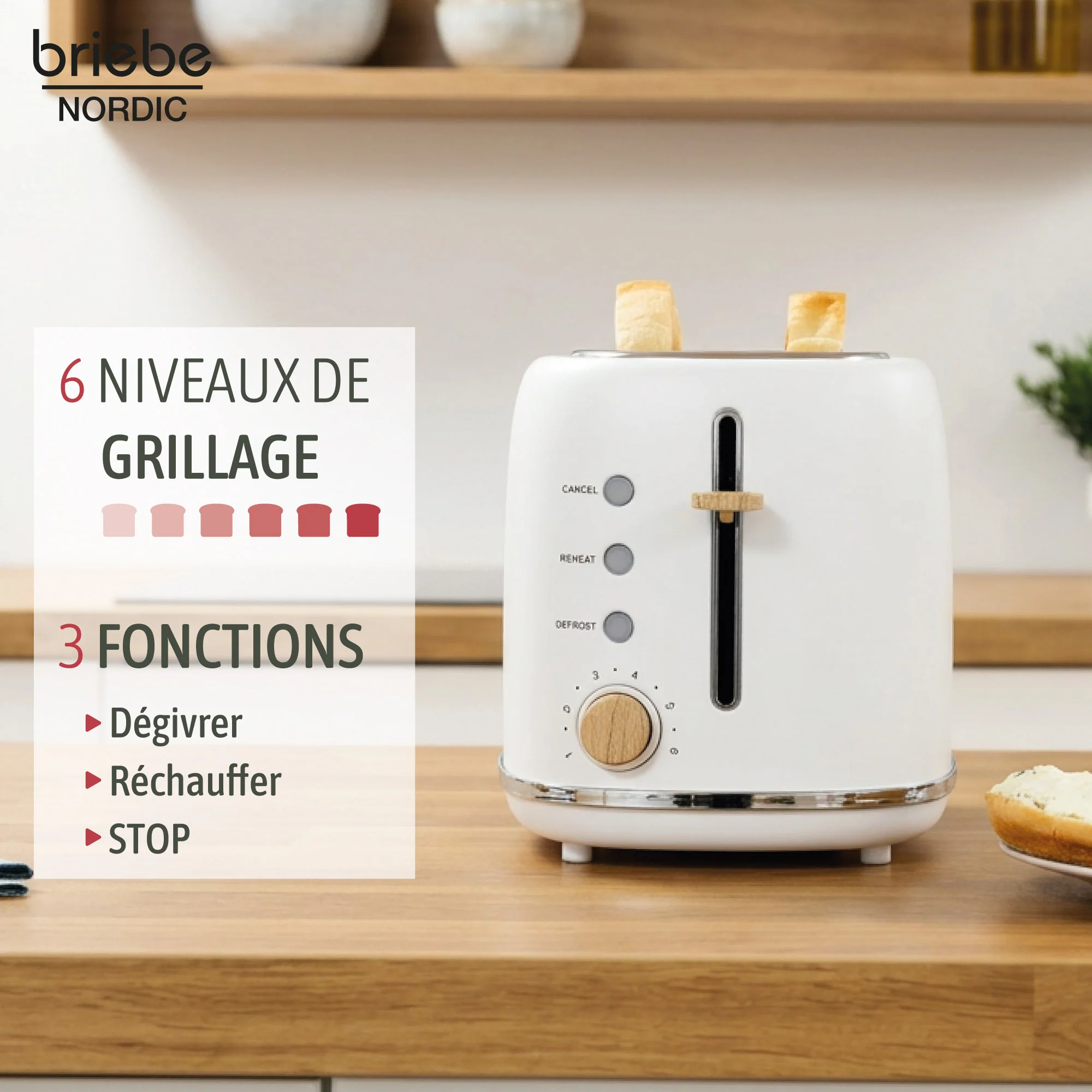 Briebe Nordic Set Cafetera Espresso 20 Bares, Tostadora Pan 2 Rebanadas, Hervidor Eléctrico Agua 1,7l,skt1209wht,blanco - Image 5