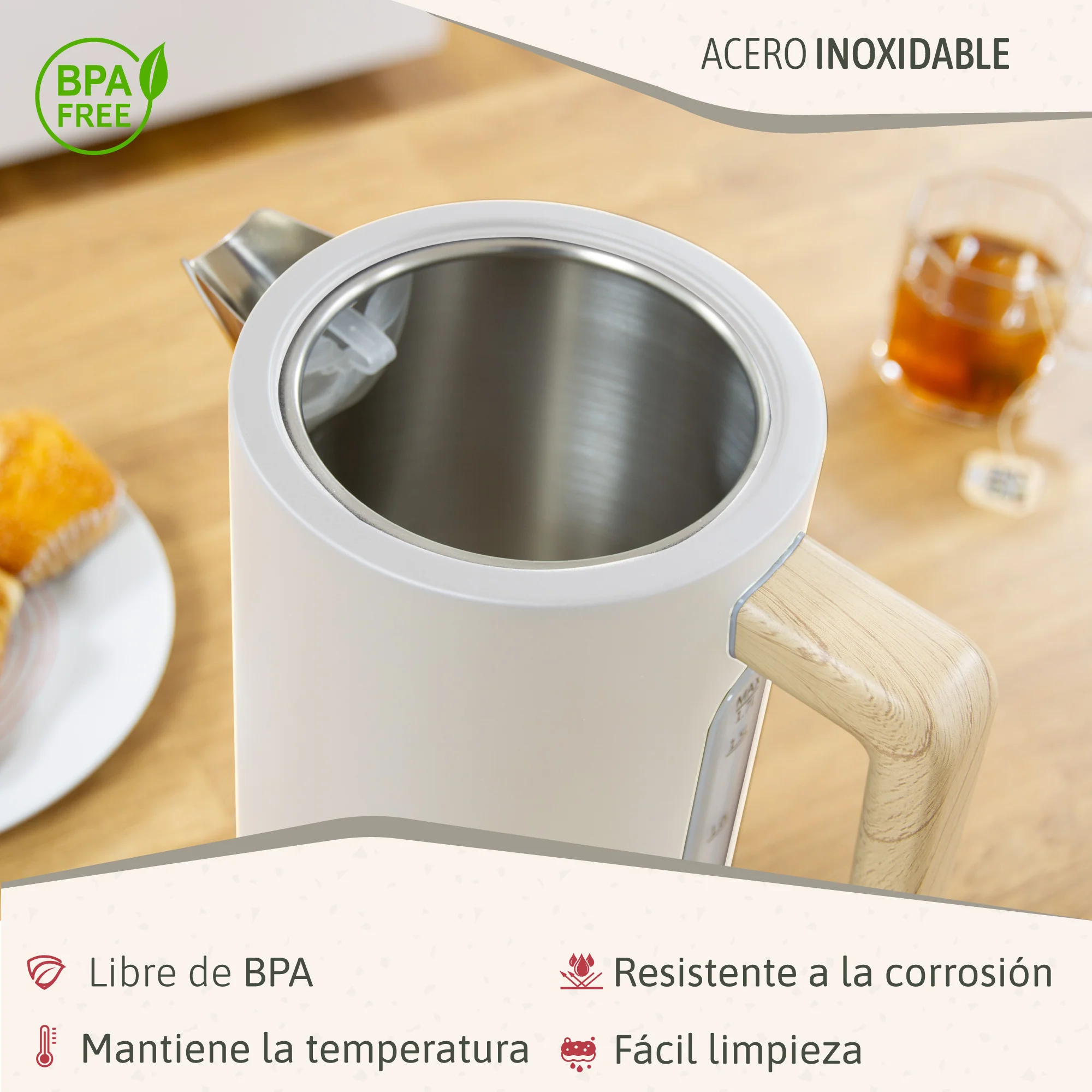 Briebe Nordic Set Tostadora Pan Ranura Ancha 2 Rebanadas + Hervidor Agua Eléctrico 1,7l Inalámbrico, Skt1167wht, Blanco - Image 6