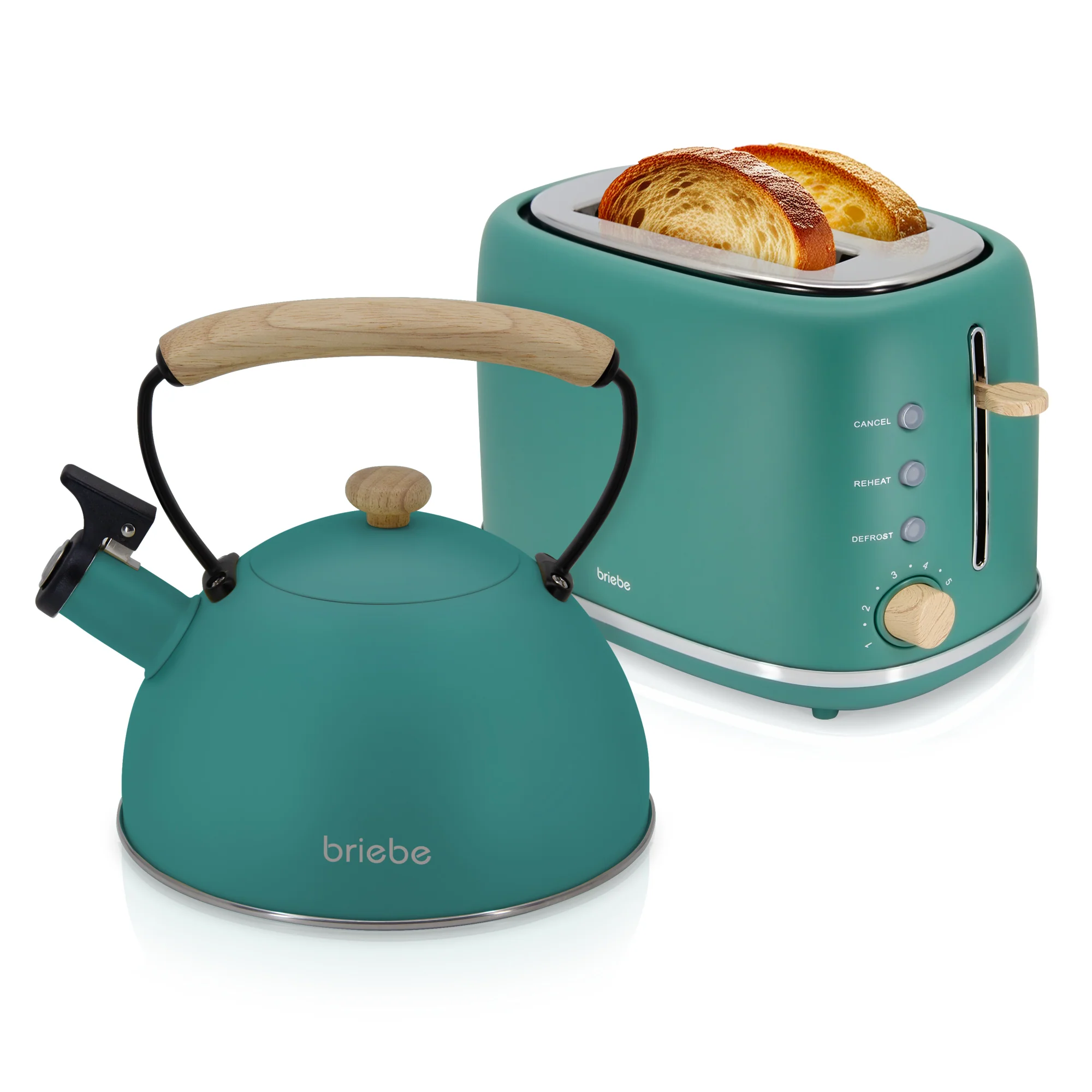 Briebe Nordic Set Tostadora Pan Ranura Ancha 2 Rebanadas + Tetera 2,3l Acero Inox, Inducción Libre Bpa,skt1177gre,verde
