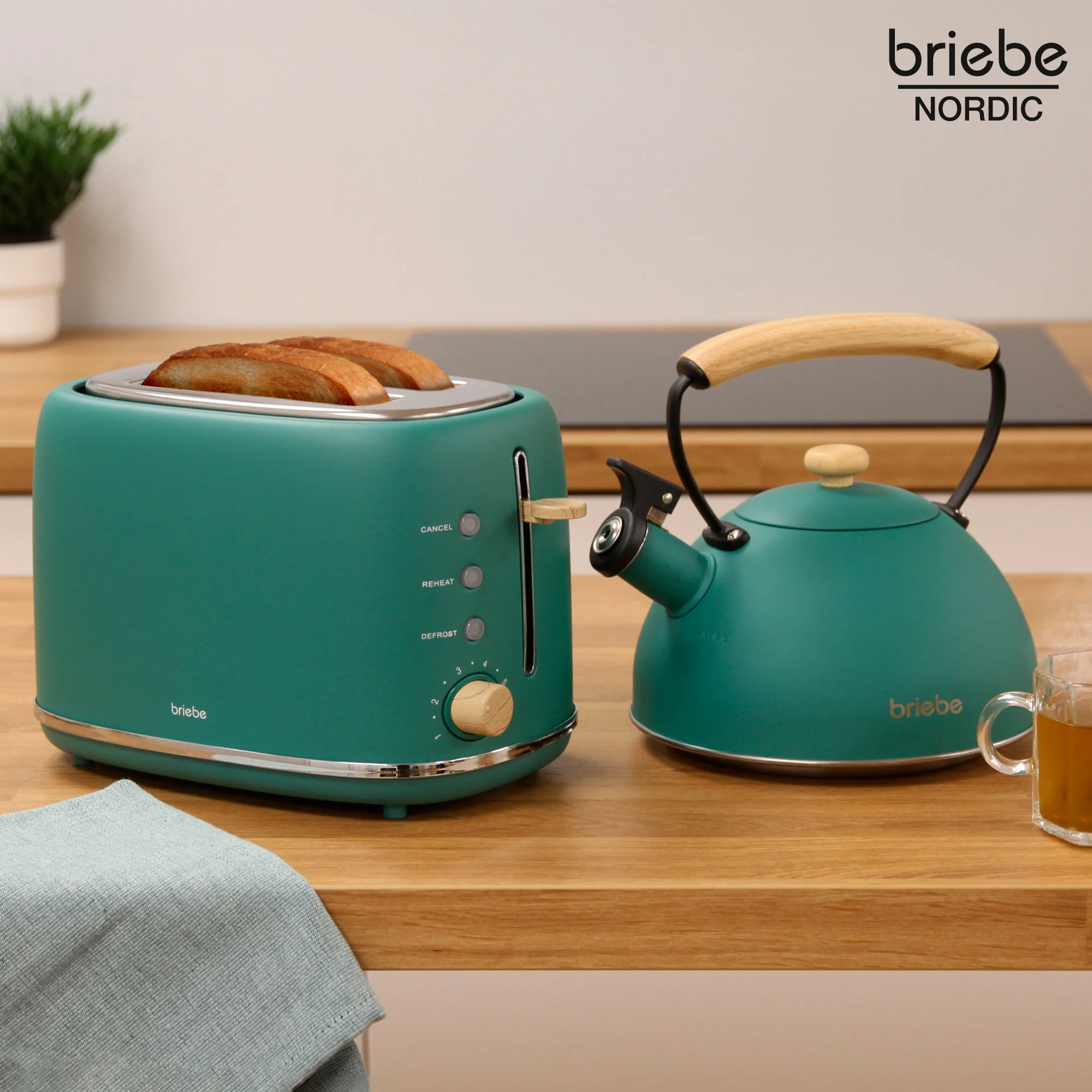 Briebe Nordic Set Tostadora Pan Ranura Ancha 2 Rebanadas + Tetera 2,3l Acero Inox, Inducción Libre Bpa,skt1177gre,verde - Image 2