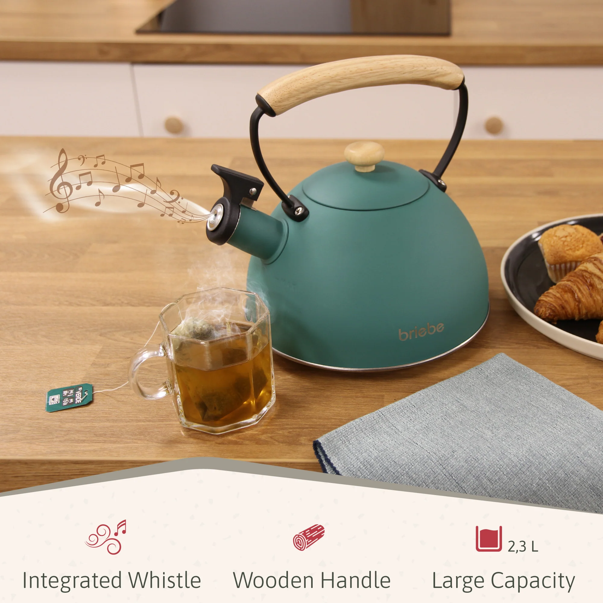 Briebe Nordic Set Tostadora Pan Ranura Ancha 2 Rebanadas + Tetera 2,3l Acero Inox, Inducción Libre Bpa,skt1177gre,verde - Image 4