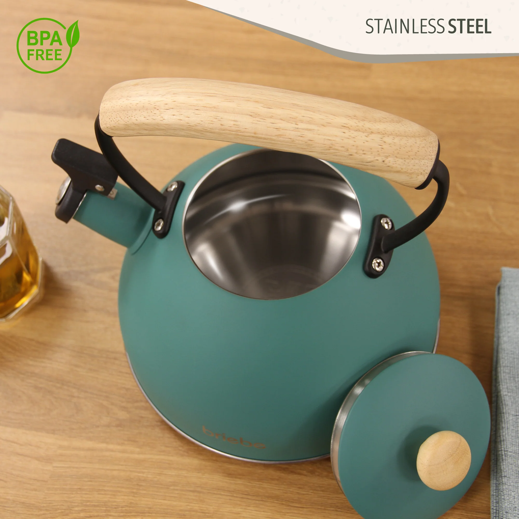 Briebe Nordic Set Tostadora Pan Ranura Ancha 2 Rebanadas + Tetera 2,3l Acero Inox, Inducción Libre Bpa,skt1177gre,verde - Image 6