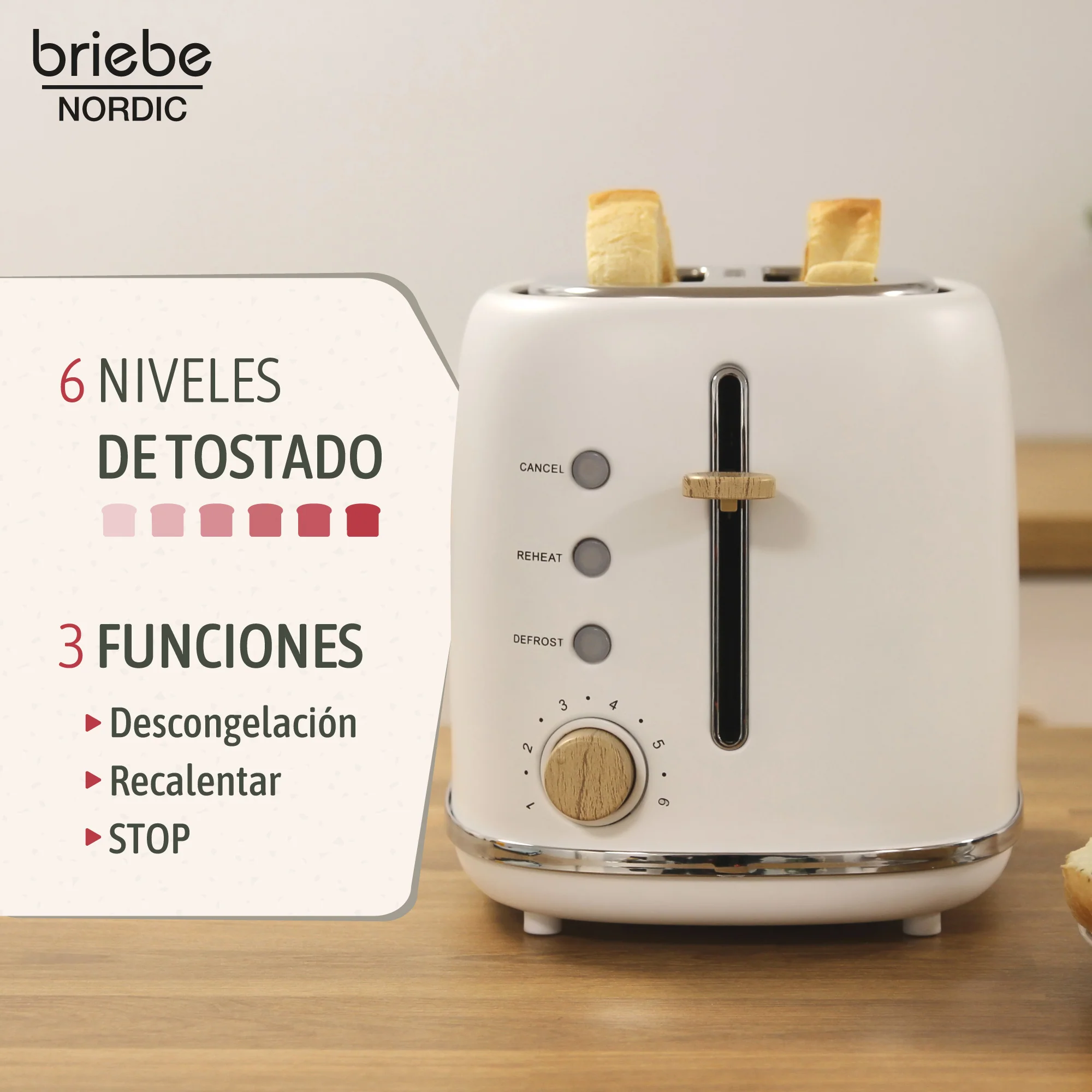 Briebe Nordic Set Tostadora Pan Ranura Ancha 2 Rebanadas + Tetera 2,3l Acero Inox,inducción Libre Bpa,skt1177wht,blanco - Image 3