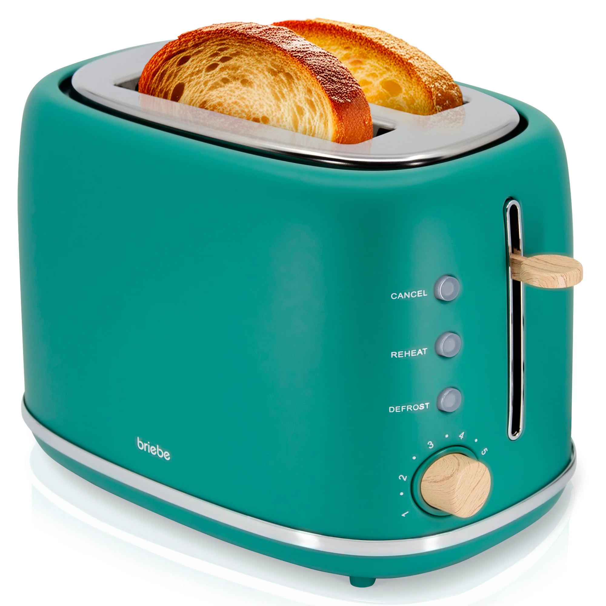Briebe Nordic Tostadora Pan Ranura Ancha, Tostador 2 Rebanadas, 6 Niveles Tostado, Calientapanecillos, Ta1166gre, Verde
