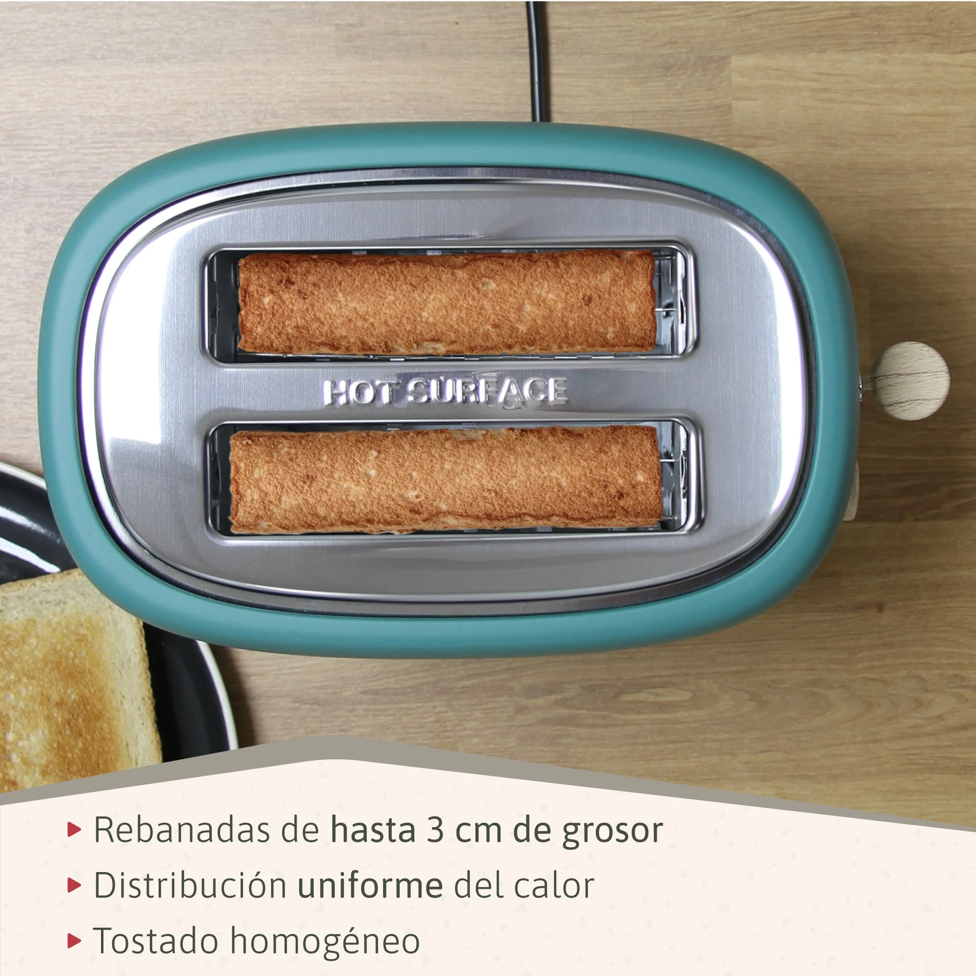 Briebe Nordic Tostadora Pan Ranura Ancha, Tostador 2 Rebanadas, 6 Niveles Tostado, Calientapanecillos, Ta1166gre, Verde - Image 4
