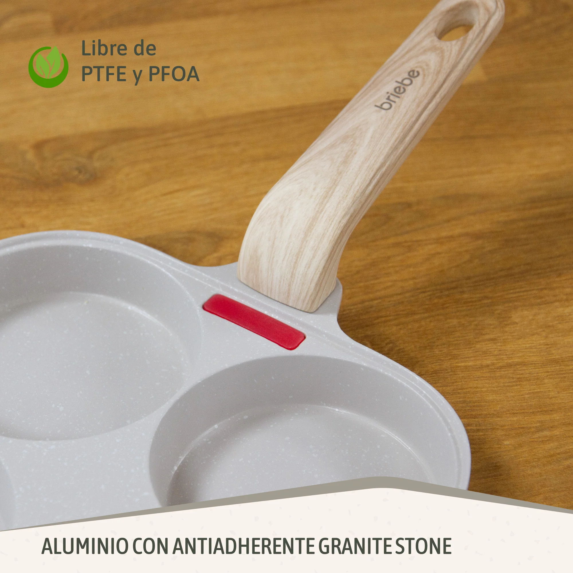 Briebe Sartén 4 Tortitas Huevos Fritos Poché, Tapa Vidrio, Aluminio Antiadherente Libre De Ptfe Y Pfoa, Fpe1176, Crema - Image 4