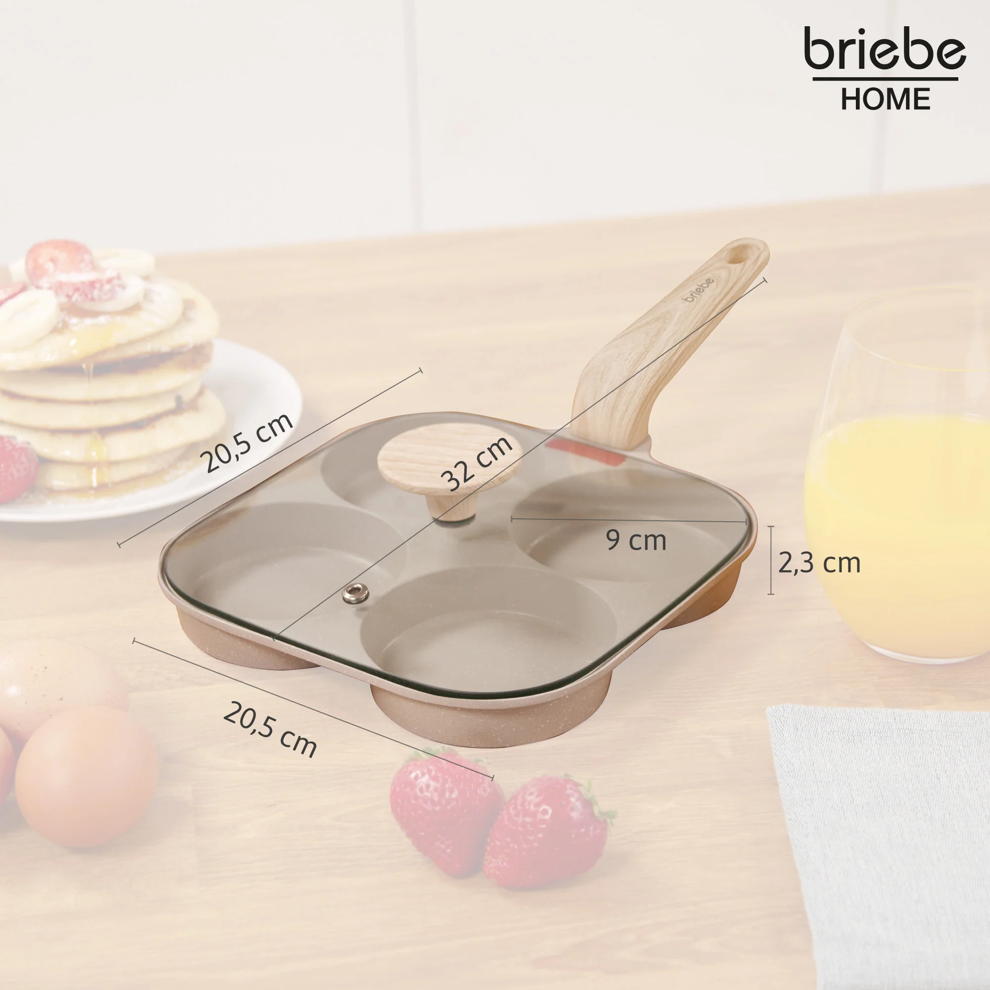 Briebe Sartén 4 Tortitas Huevos Fritos Poché, Tapa Vidrio, Aluminio Antiadherente Libre De Ptfe Y Pfoa, Fpe1176, Crema - Image 6