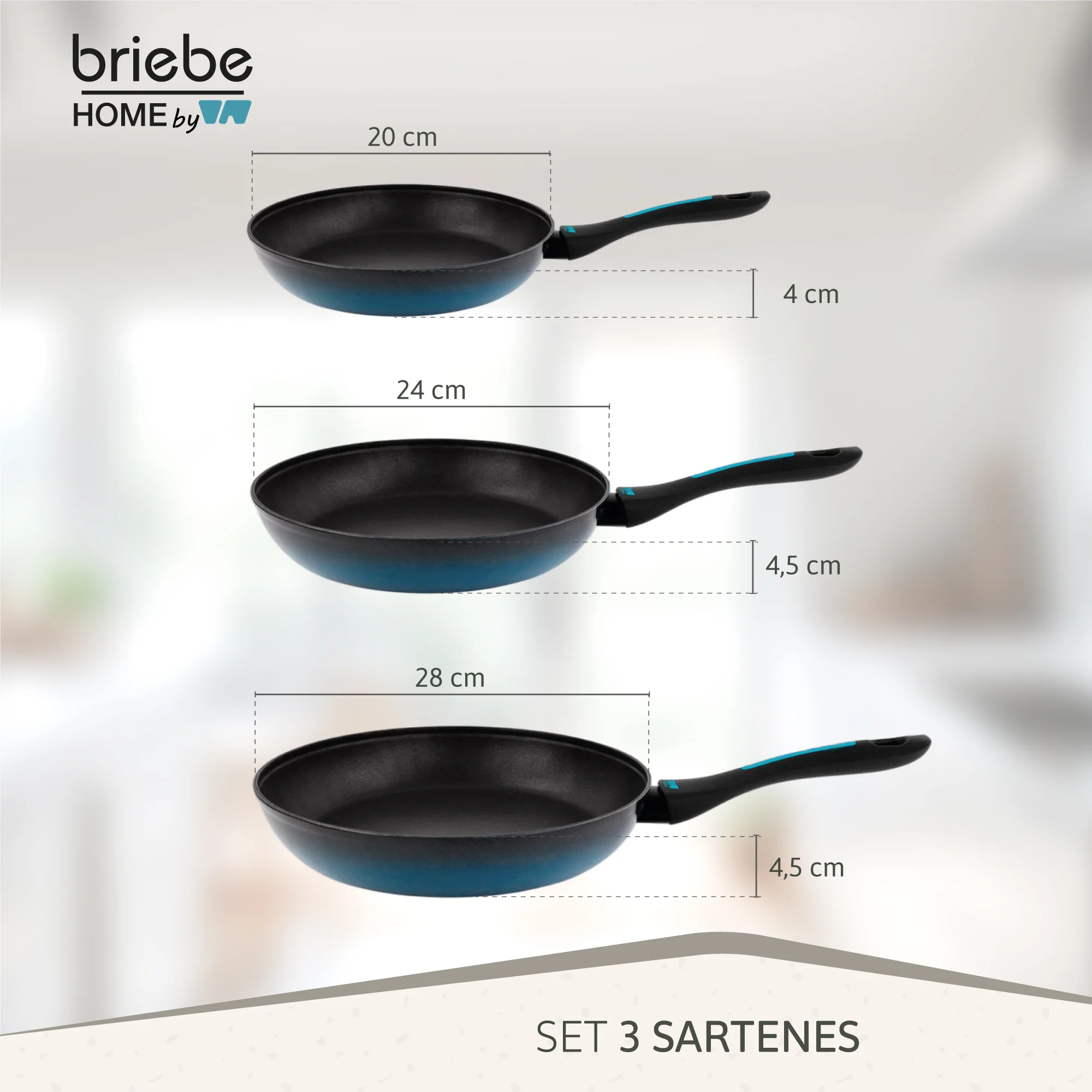 Briebe Set 3 Sartenes Inducción Acero Forjado 20-24-28cmantiadherente Sin Pfoa, Fabricada En España, Mare, Azul - Image 6