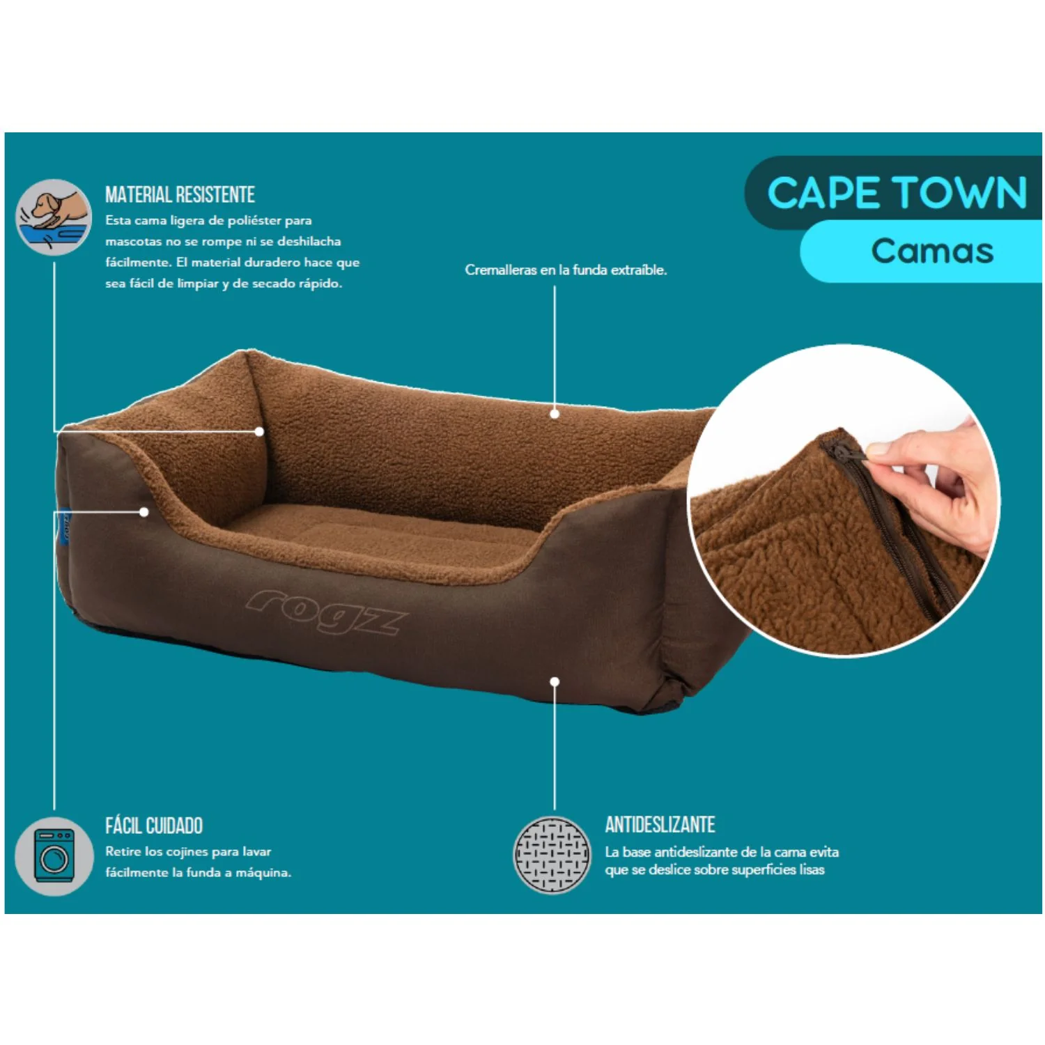 Cama Para Perro Rogz Cape Town 101x64x33cm Gris Oscuro Talla Xl (39-64kg) - Image 2