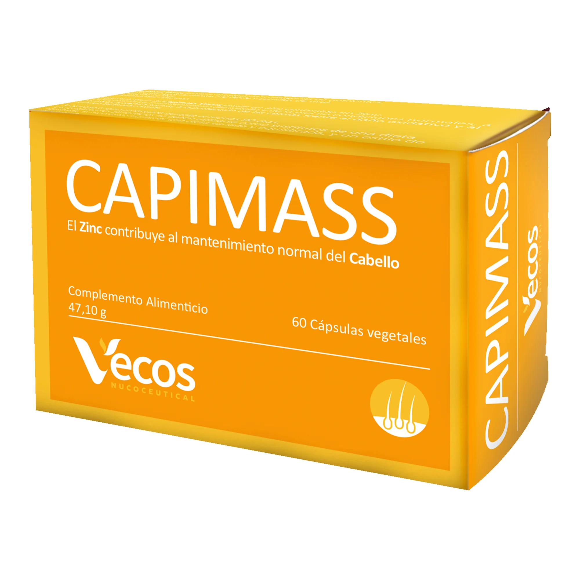 Capimass Vecos 60 Cápsulas | Volumen Y Densidad De Cabello | Zinc + Taurina + Té Verde